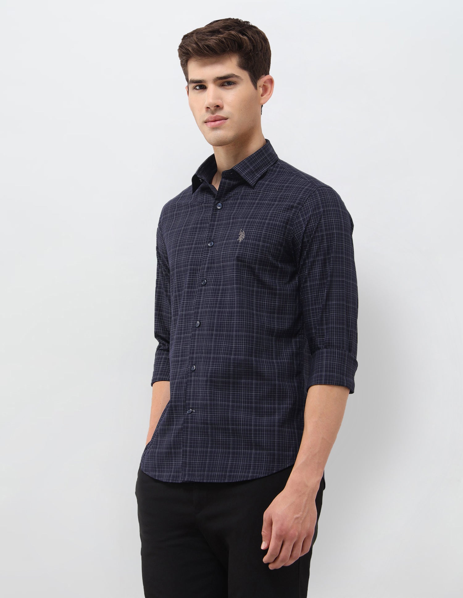 Grid Tattersall Checked Tailored Fit Shirt Navy - U.S. Polo Assn. India | Large