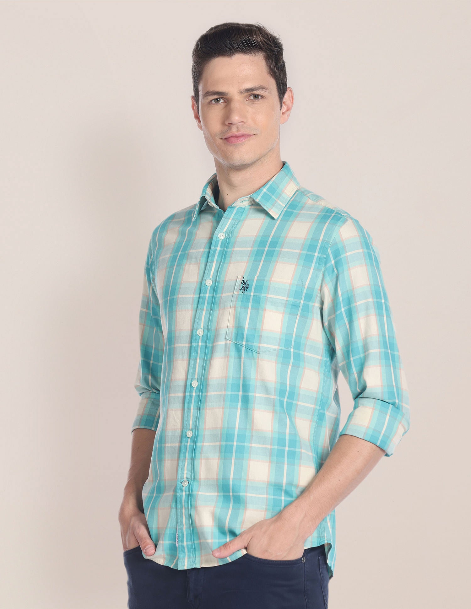 Tartan Check Twill Shirt Turquoise - U.S. POLO ASSN. | Large