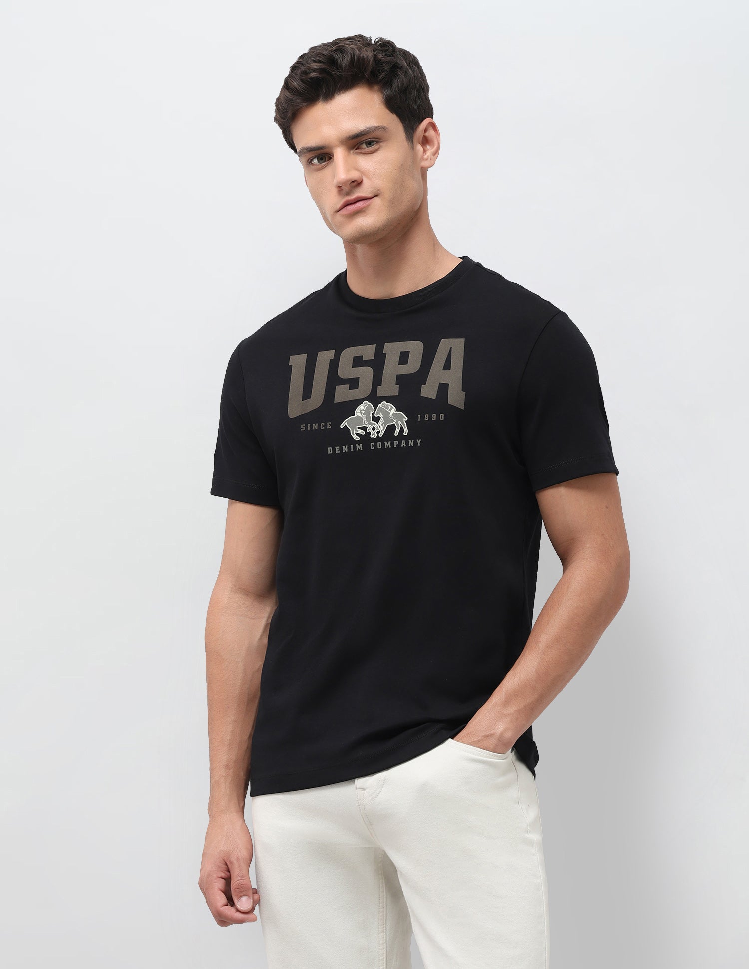 Brand Printed Slim Fit T-Shirt Black - U.S. Polo Assn. India | Large