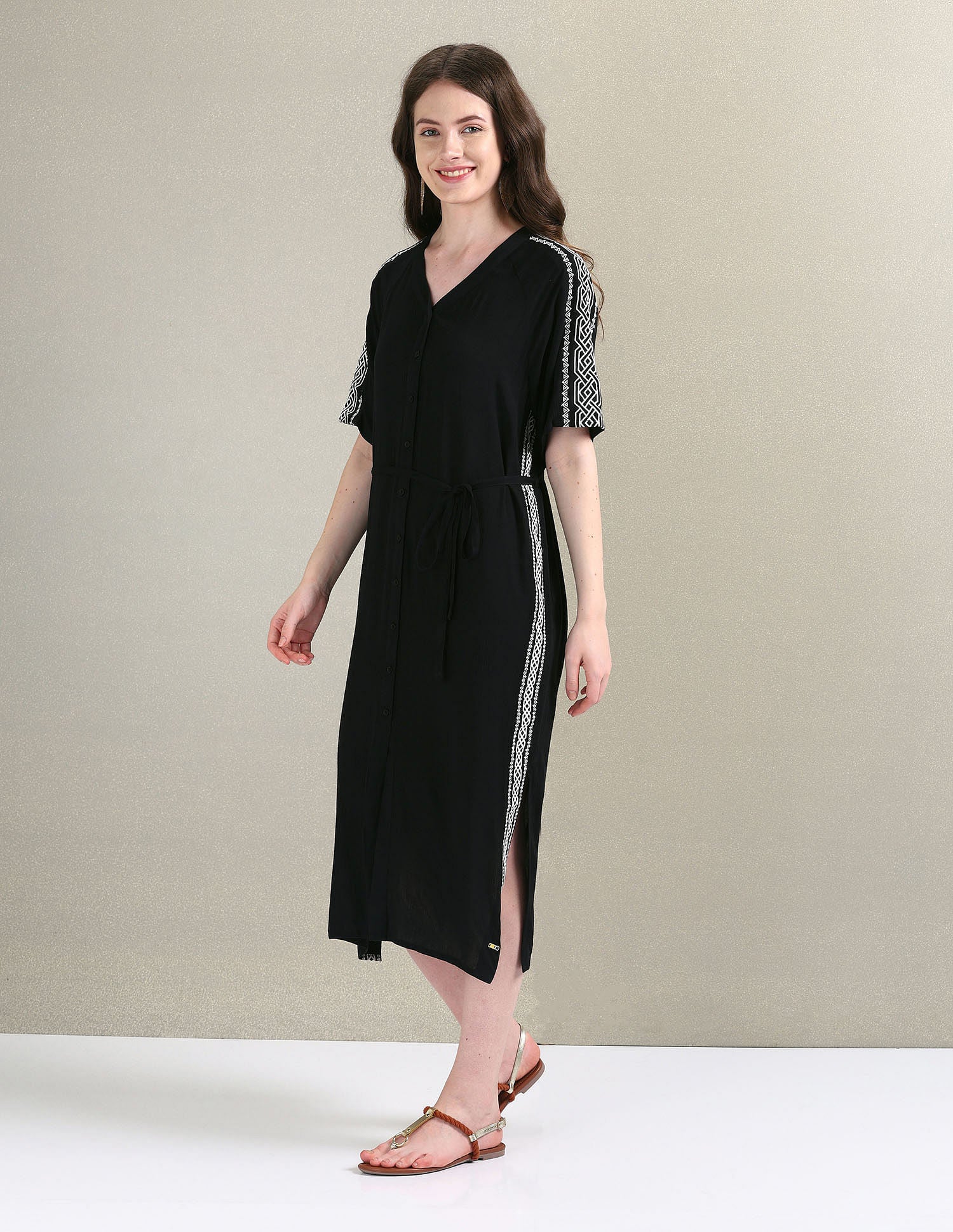 Crinkle Viscose Embroidered Dress Black - U.S. Polo Assn. India | Large
