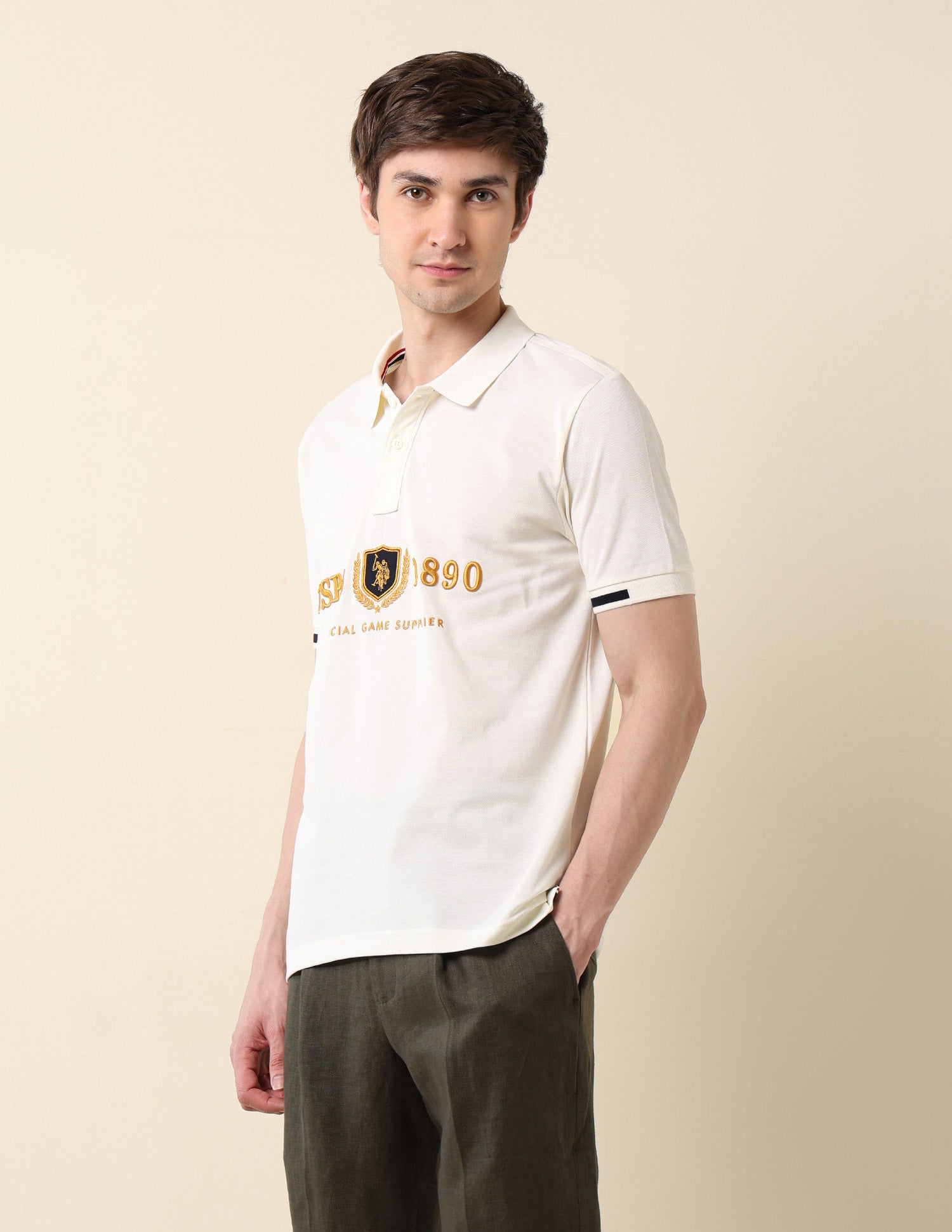 Brand Embroidered Classic Polo Shirt Off White - U.S. Polo Assn. India | Large