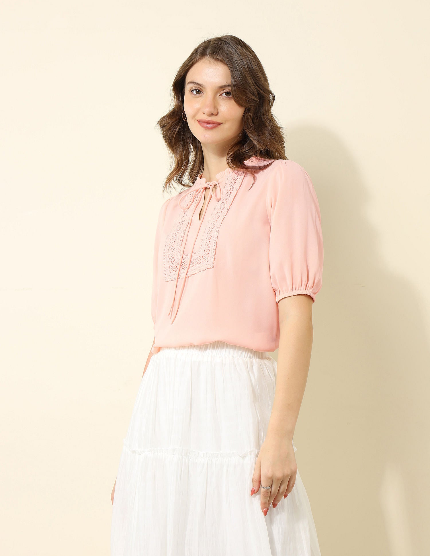 Lace Detail Regular Fit Top Light Pink - U.S. POLO ASSN. | Large