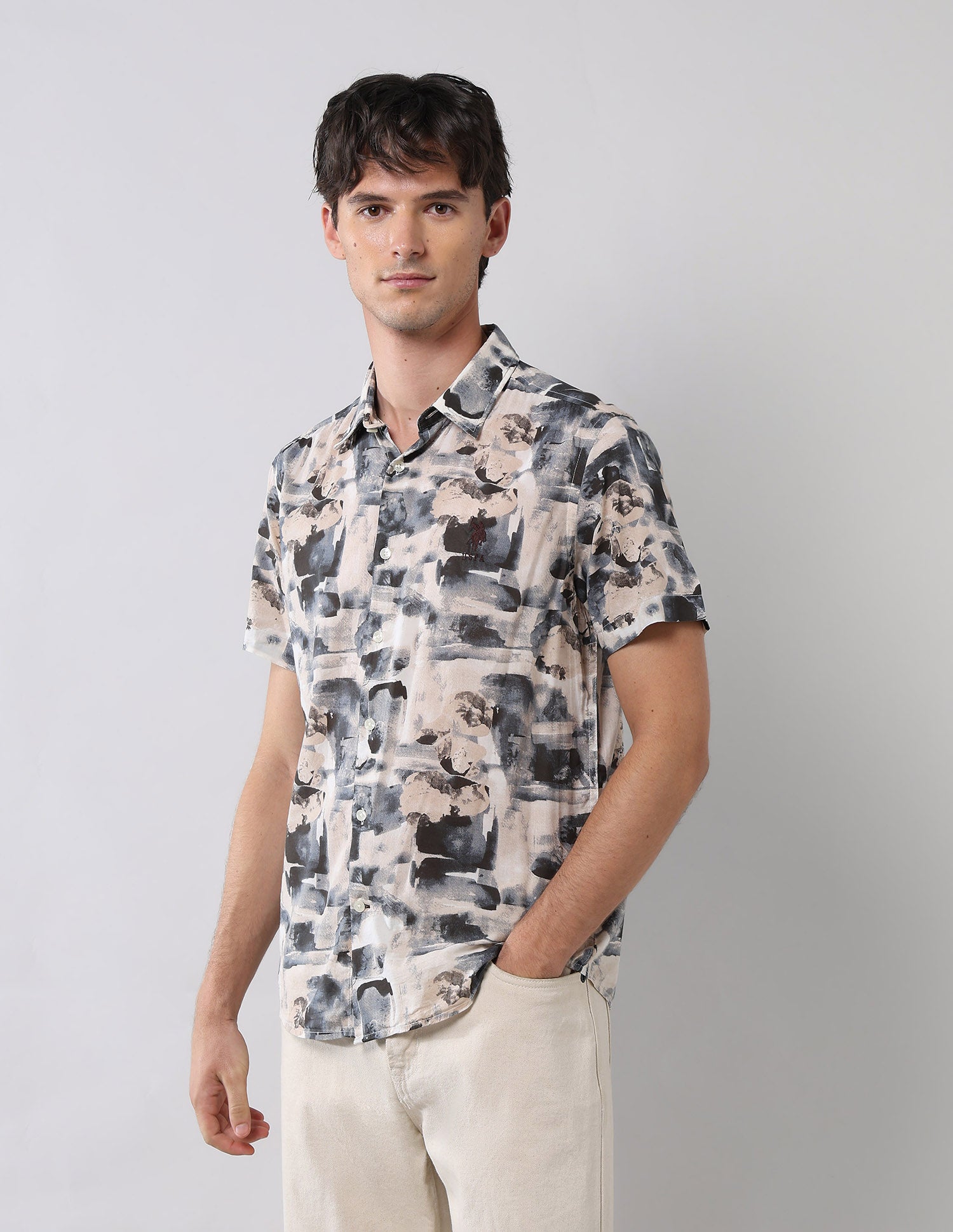 Abstract Printed Regular Fit Shirt Grey - U.S. Polo Assn. India | Large