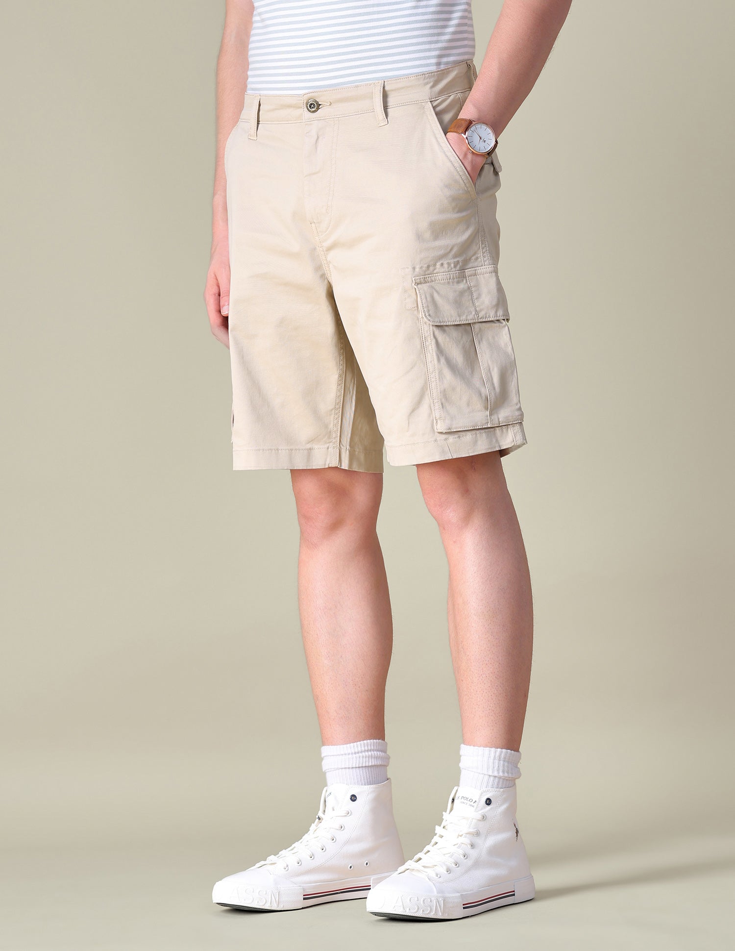 Twill Regular Fit Cargo Shorts Beige - U.S. POLO ASSN. | Large