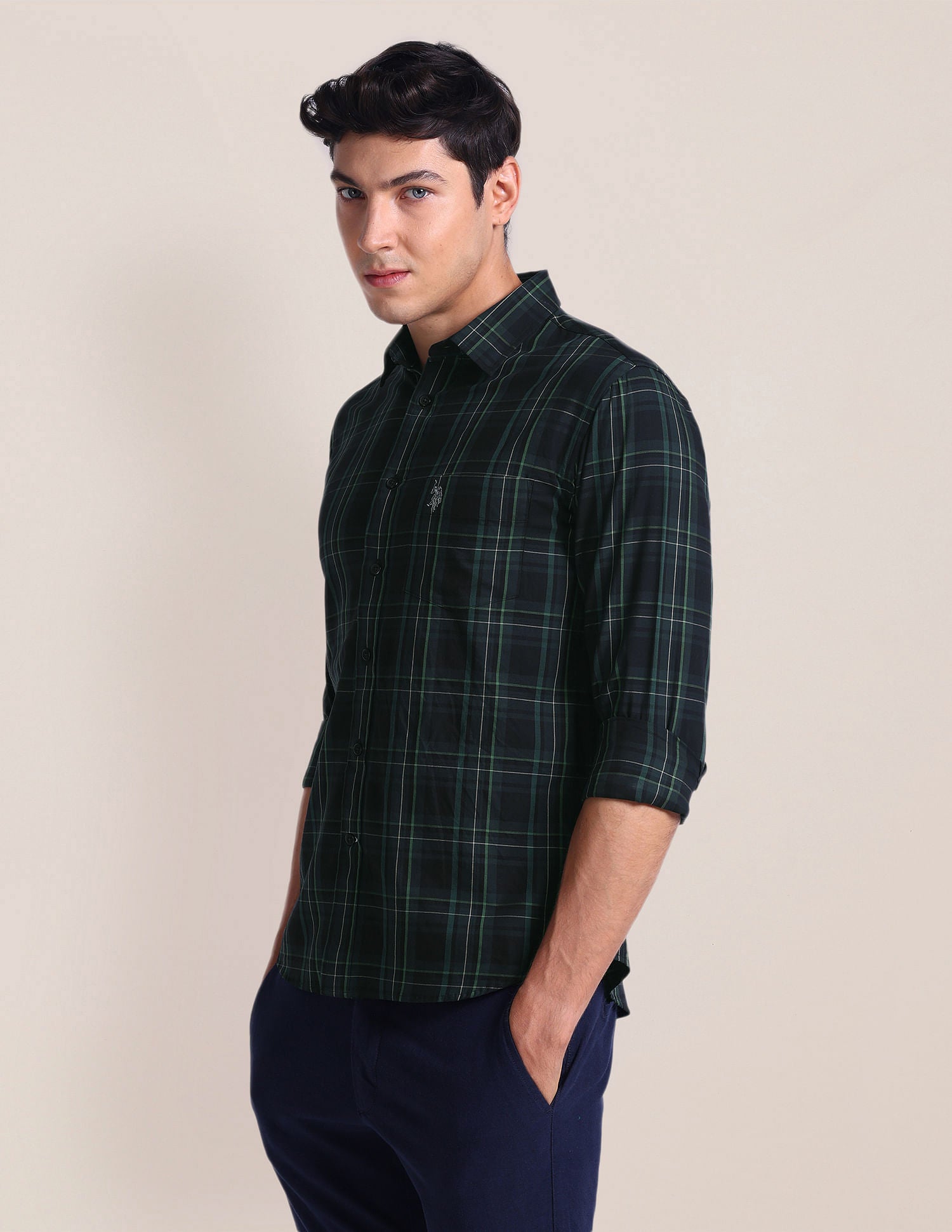 Tartan Check Tailored Fit Shirt Green - U.S. POLO ASSN. | Large