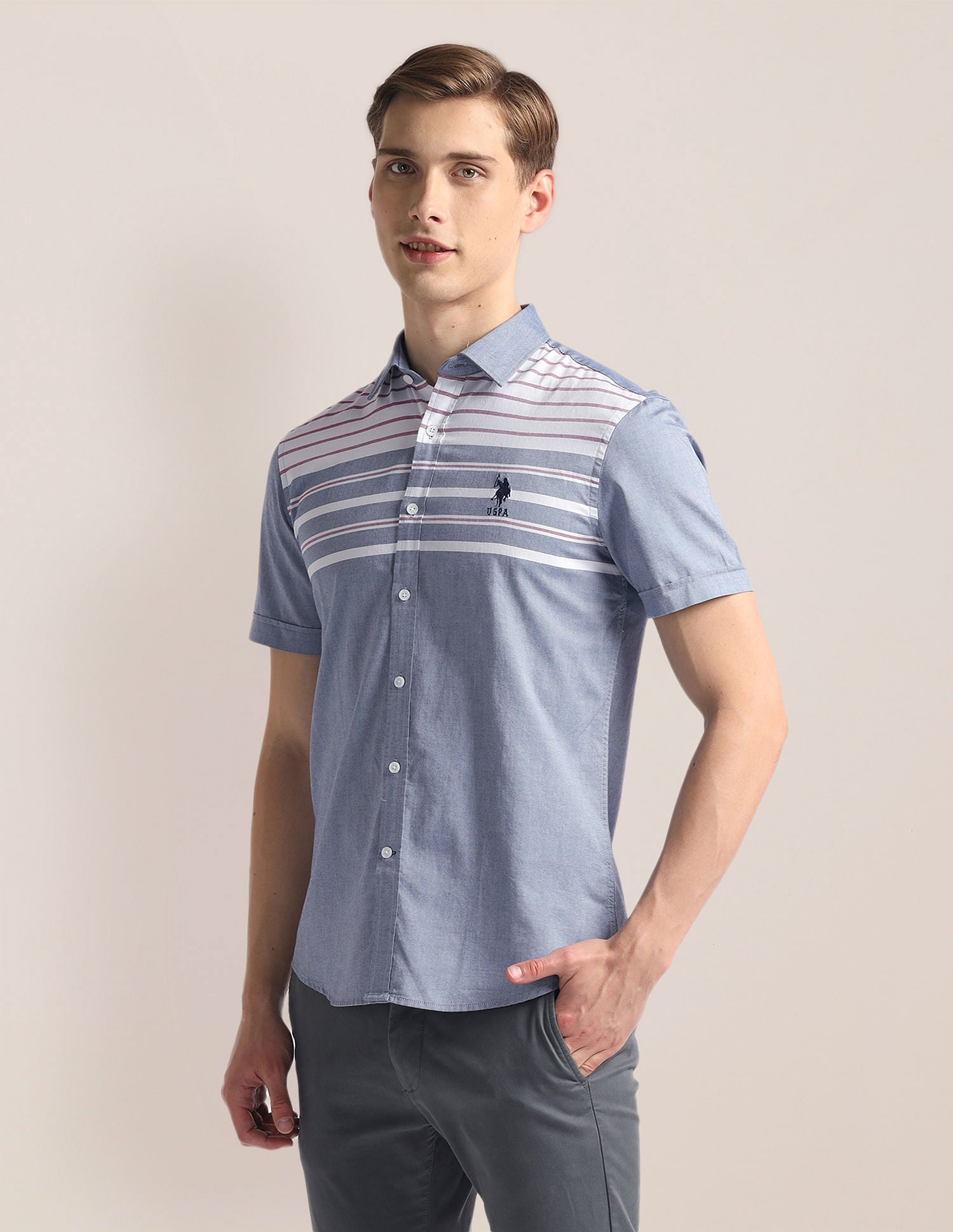 Horizontal Stripe Oxford Shirt Blue - U.S. Polo Assn. India | Large