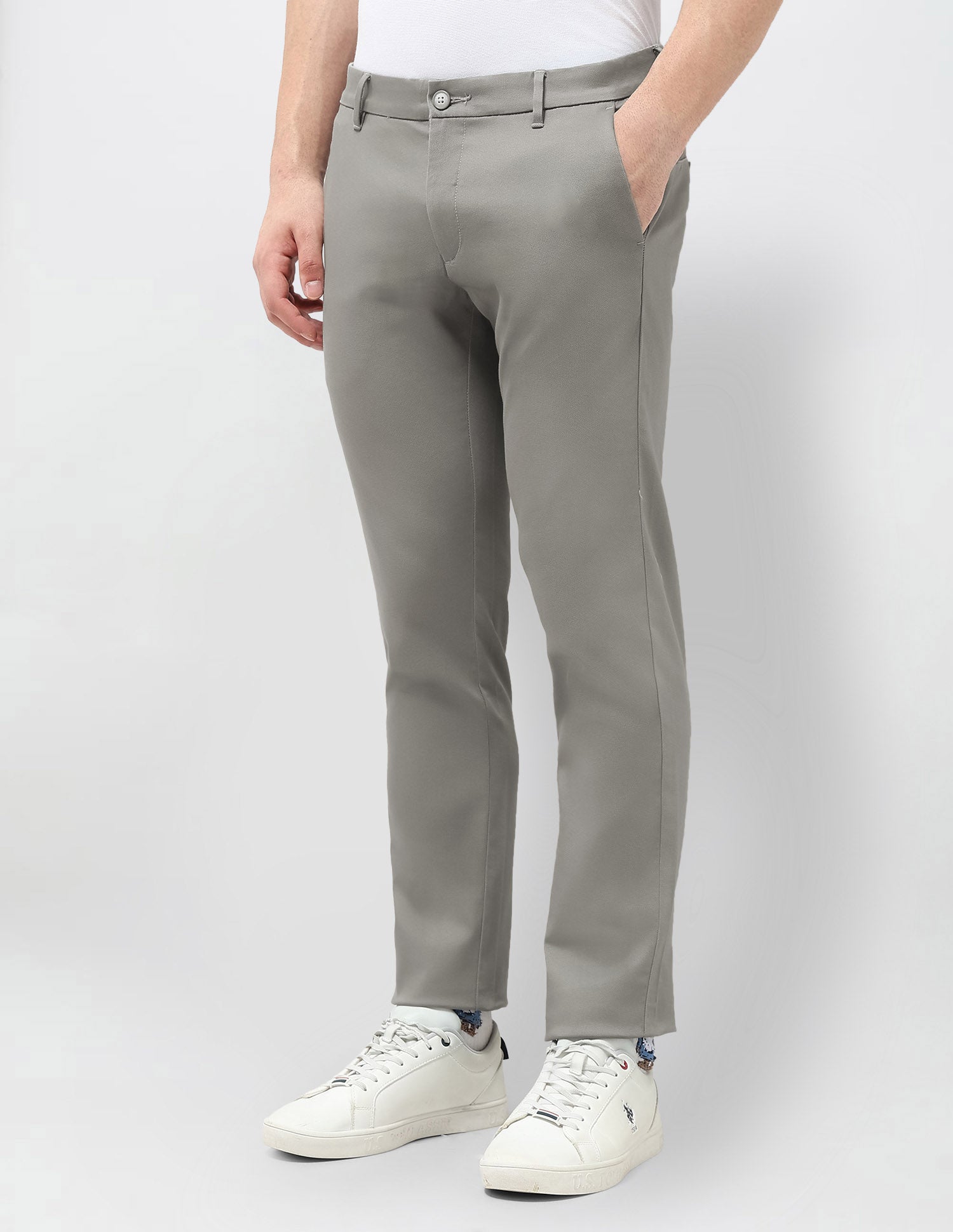 Slim Fit All Over Printed Trousers Grey - U.S. Polo Assn. India | Large