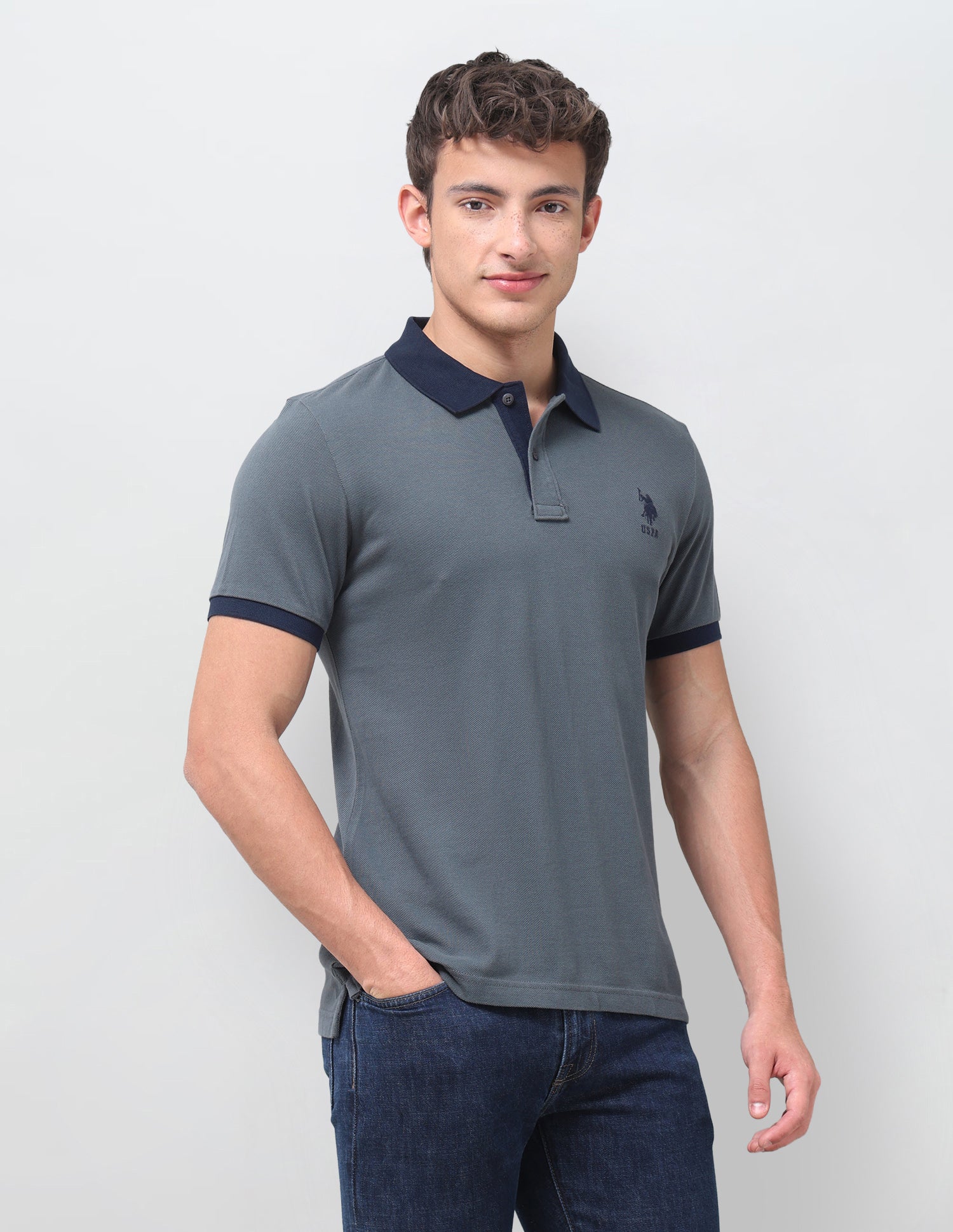 Solid Regular Fit Polo Shirt Dark Grey - U.S. Polo Assn. India | Large