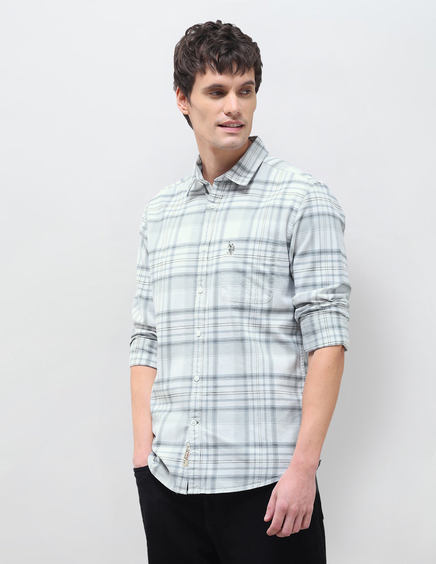 Twill Tartan Checked Shirt Light Green - U.S. Polo Assn. India | Large