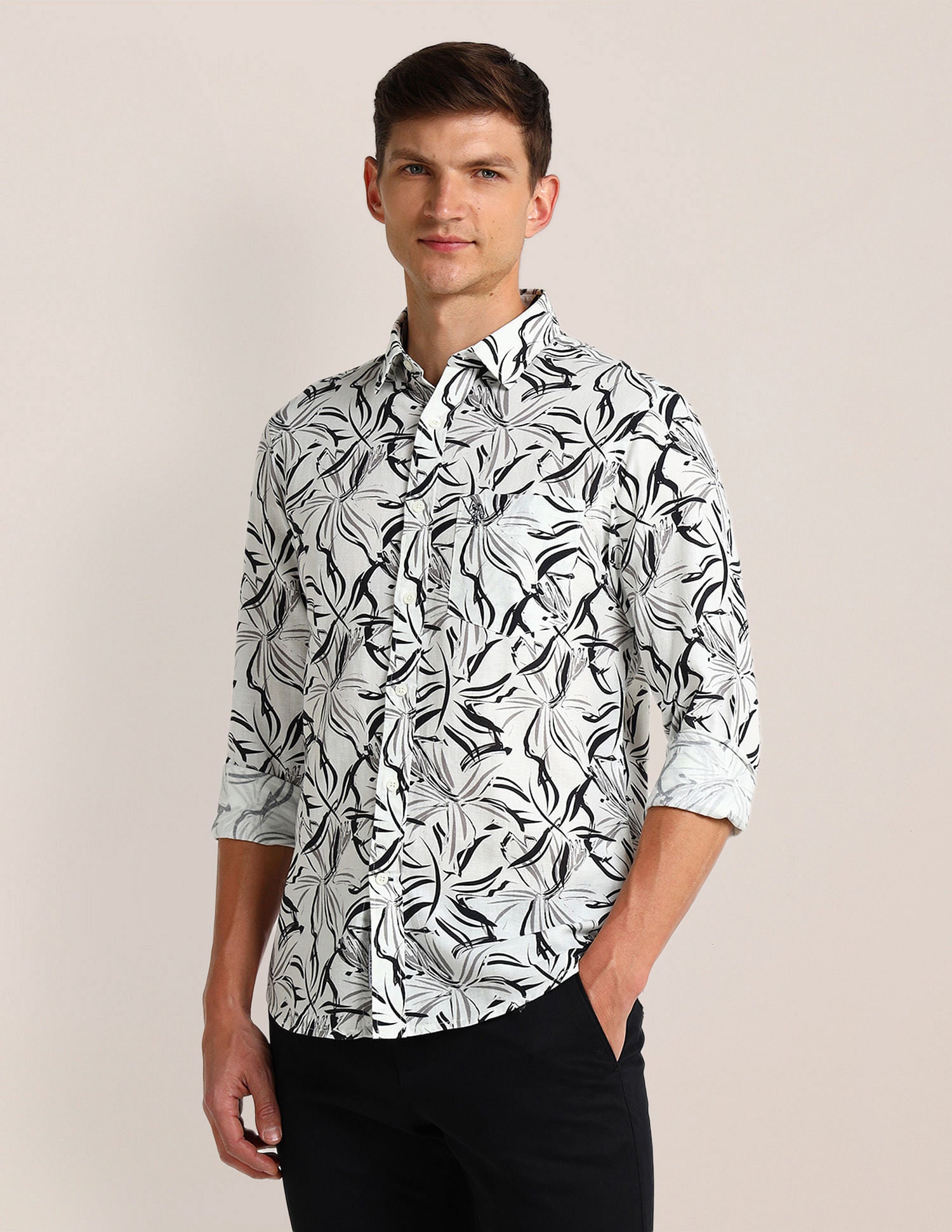 Tailored Fit Abstract Shirt Off-White - U.S. Polo Assn. India | Large