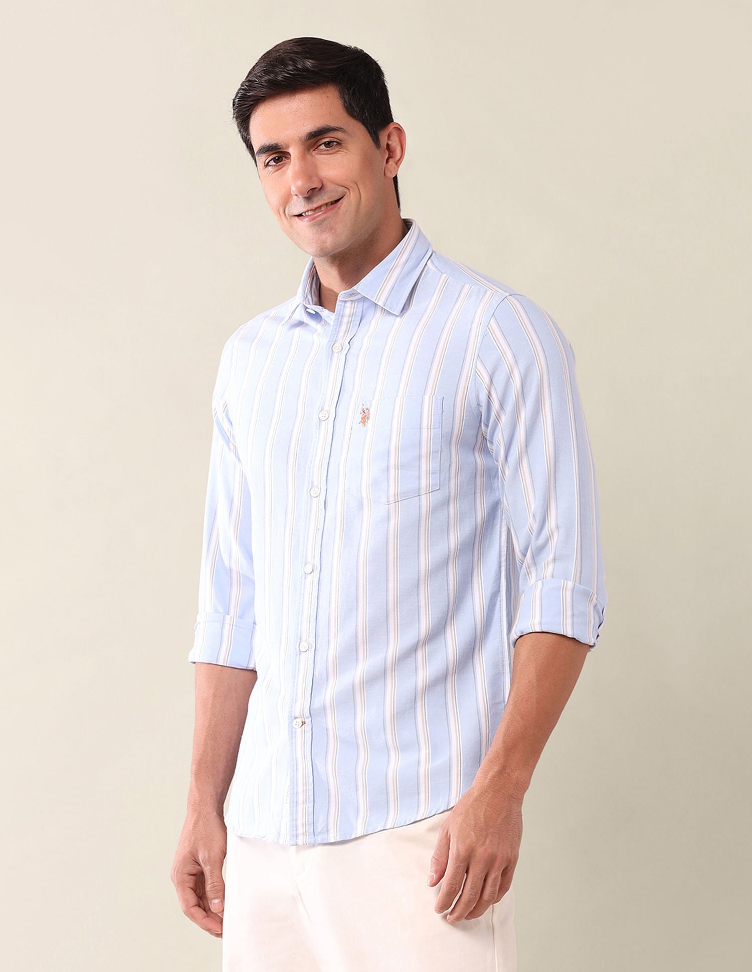 Tailored Fit Striped Shirt Light Blue - U.S. Polo Assn. India | Large