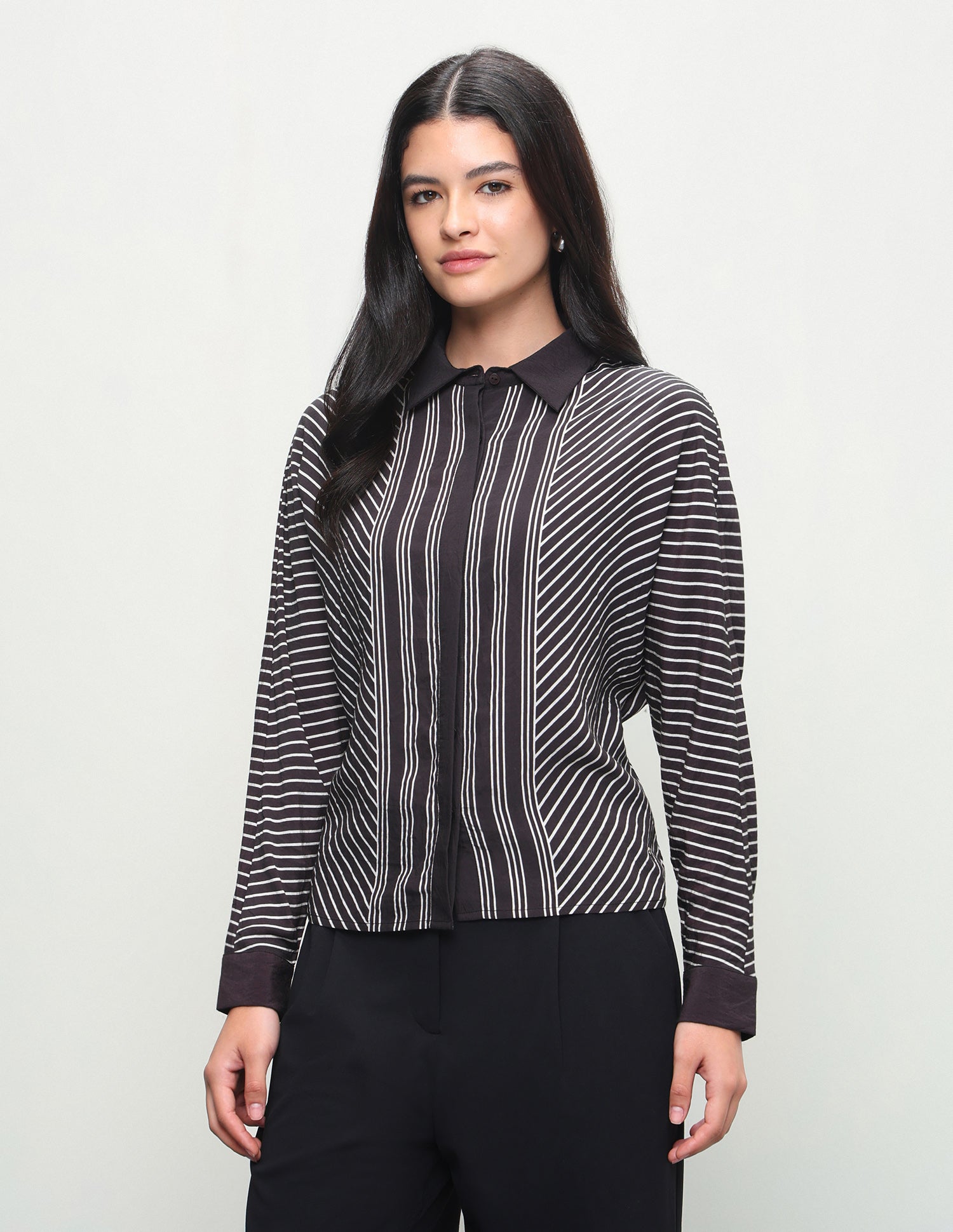 Diagonal Striped Boxy Fit Shirt Black - U.S. Polo Assn. India | Large