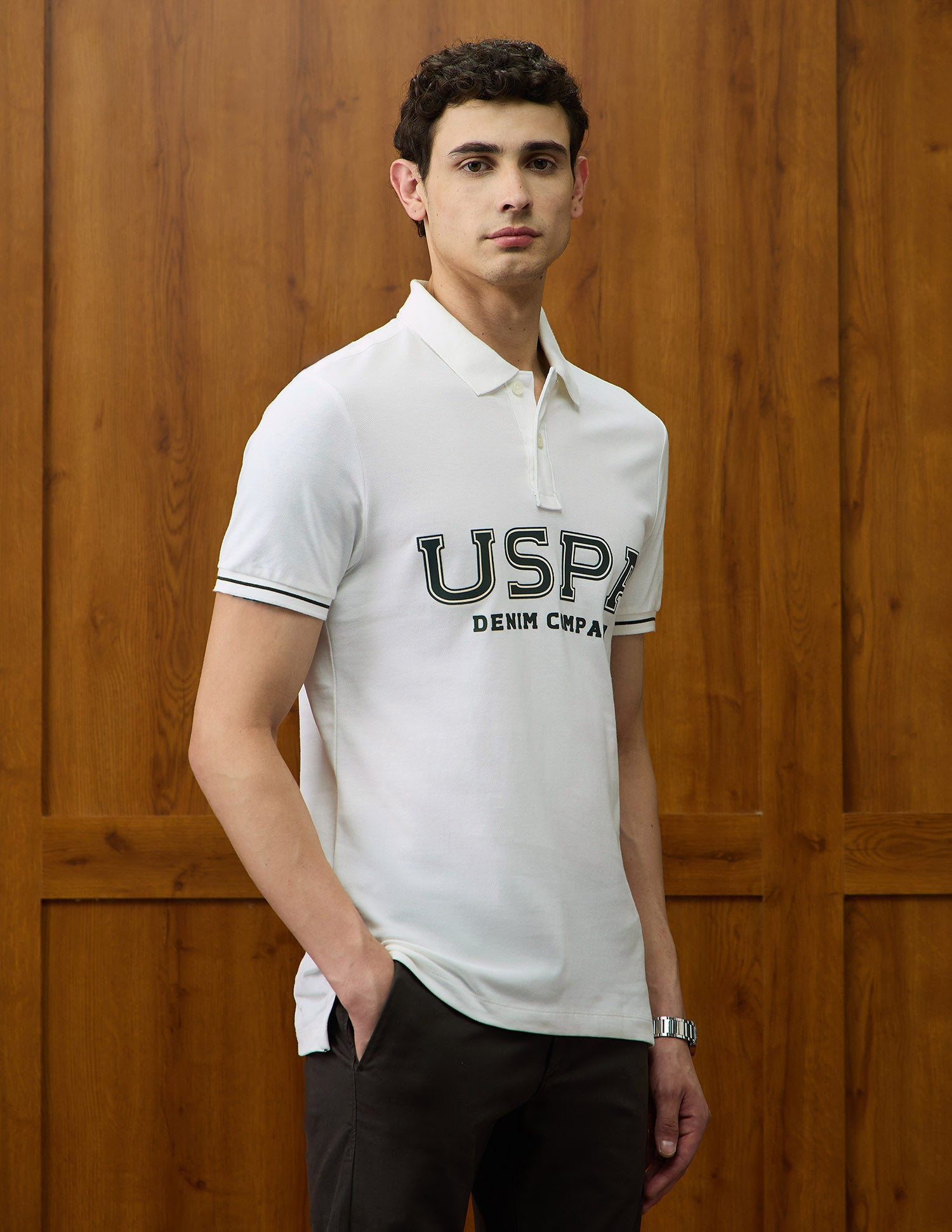 Brand Printed Varsity Theatre Polo Shirt Ivory - U.S. POLO ASSN. | Large