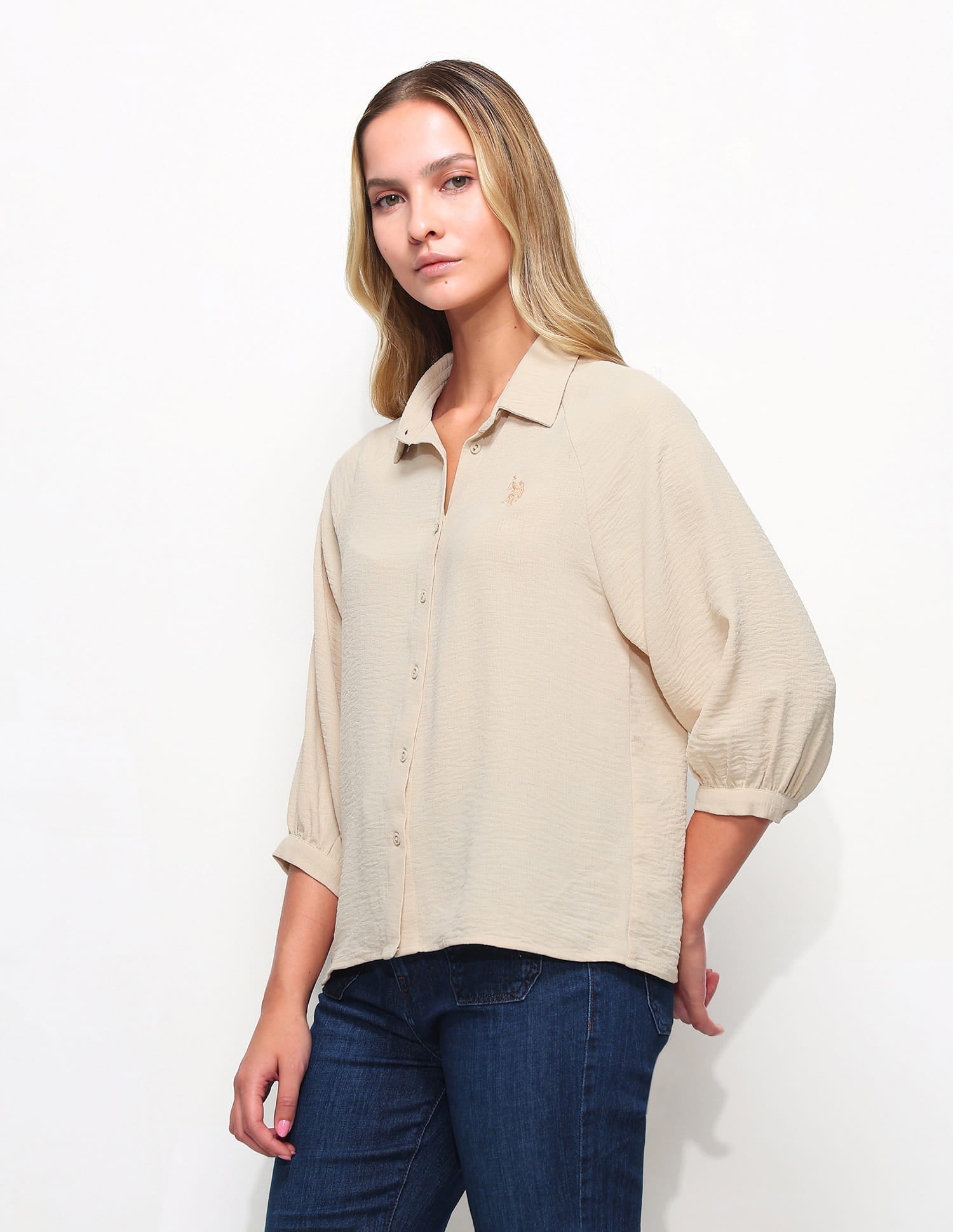 Solid Regular Fit Shirt Beige - U.S. Polo Assn. India | Large