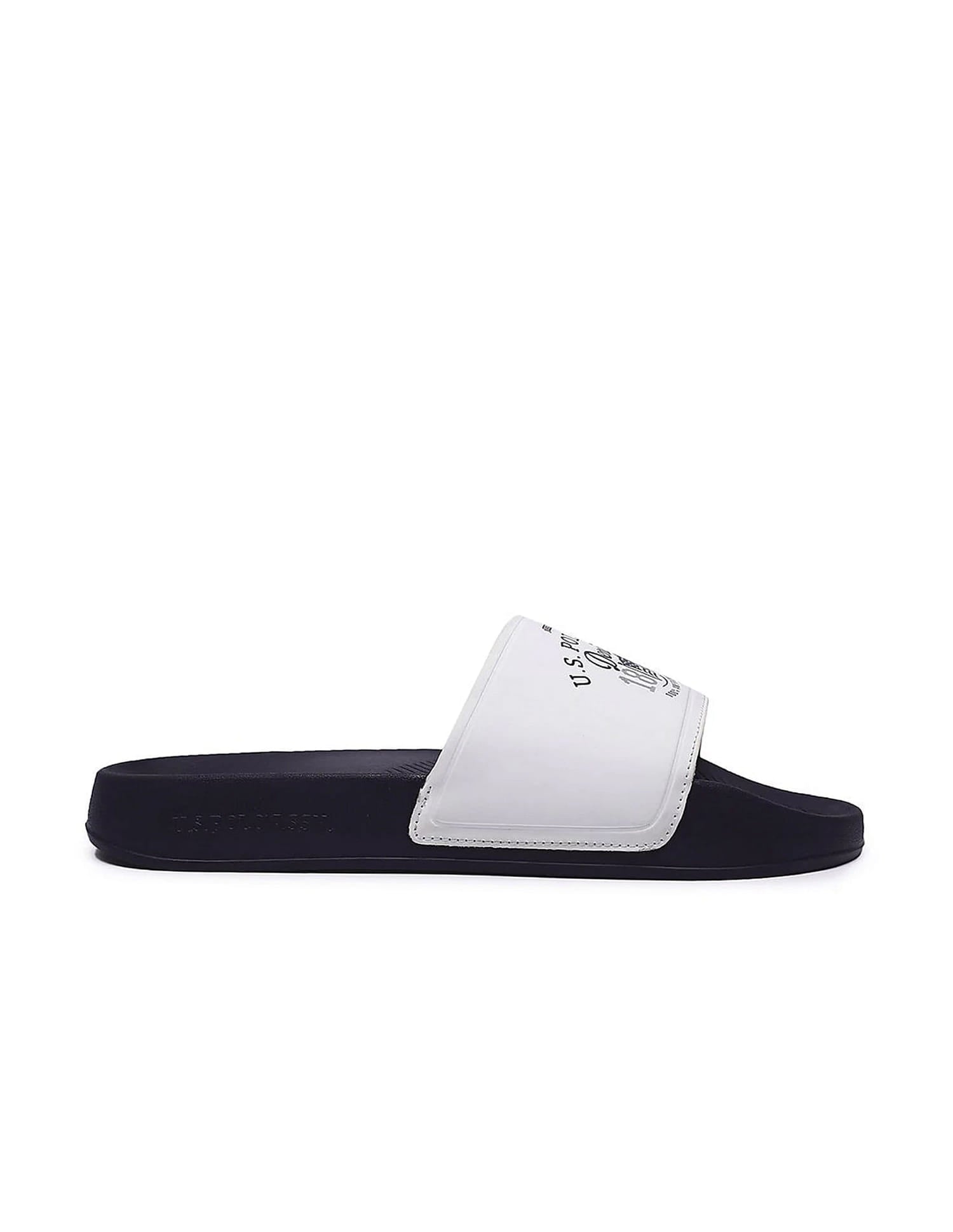 Men Brand Print Open Toe Toplin 5.0 Slides White - U.S. Polo Assn. India | Large