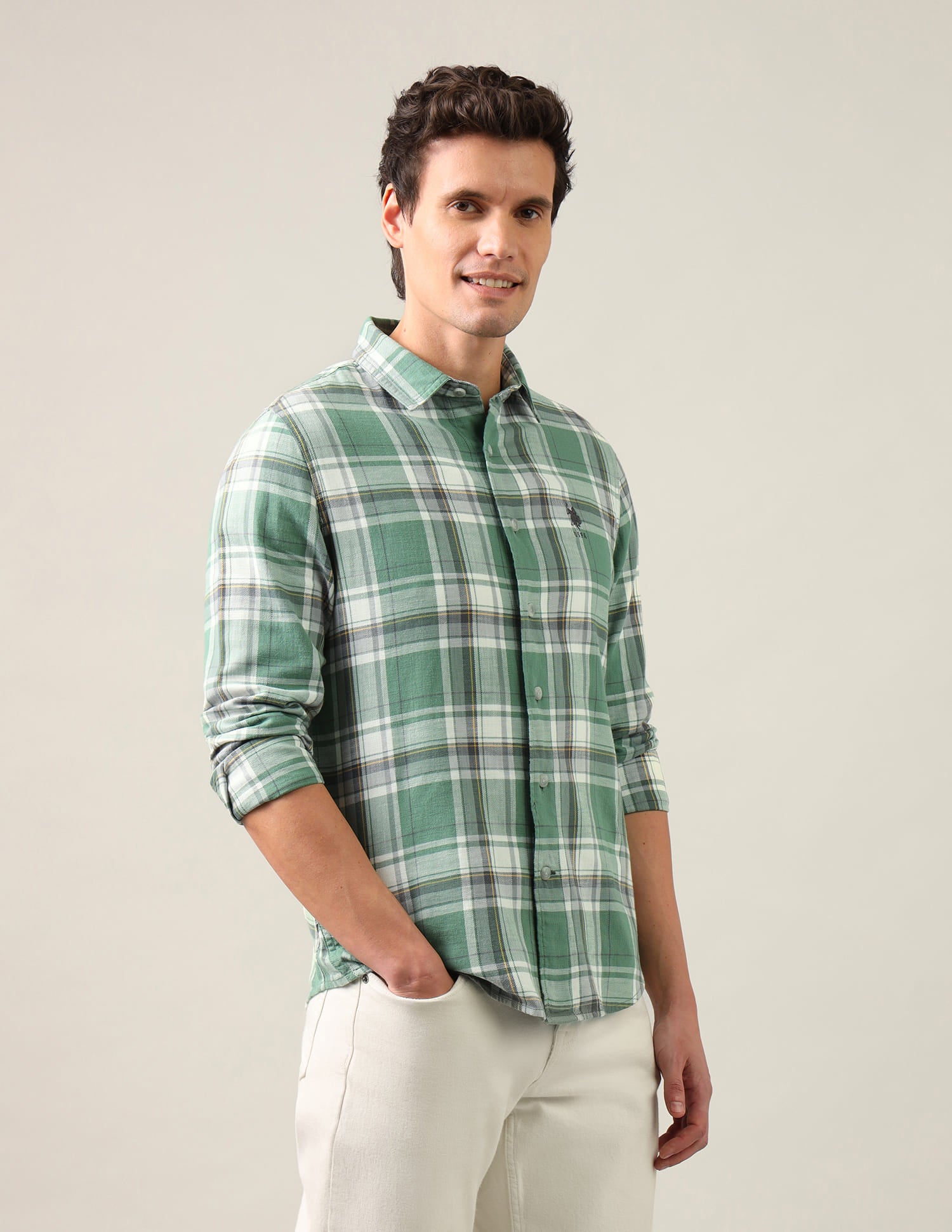 Tartan Checked Twill Shirt Green - U.S. Polo Assn. India | Large