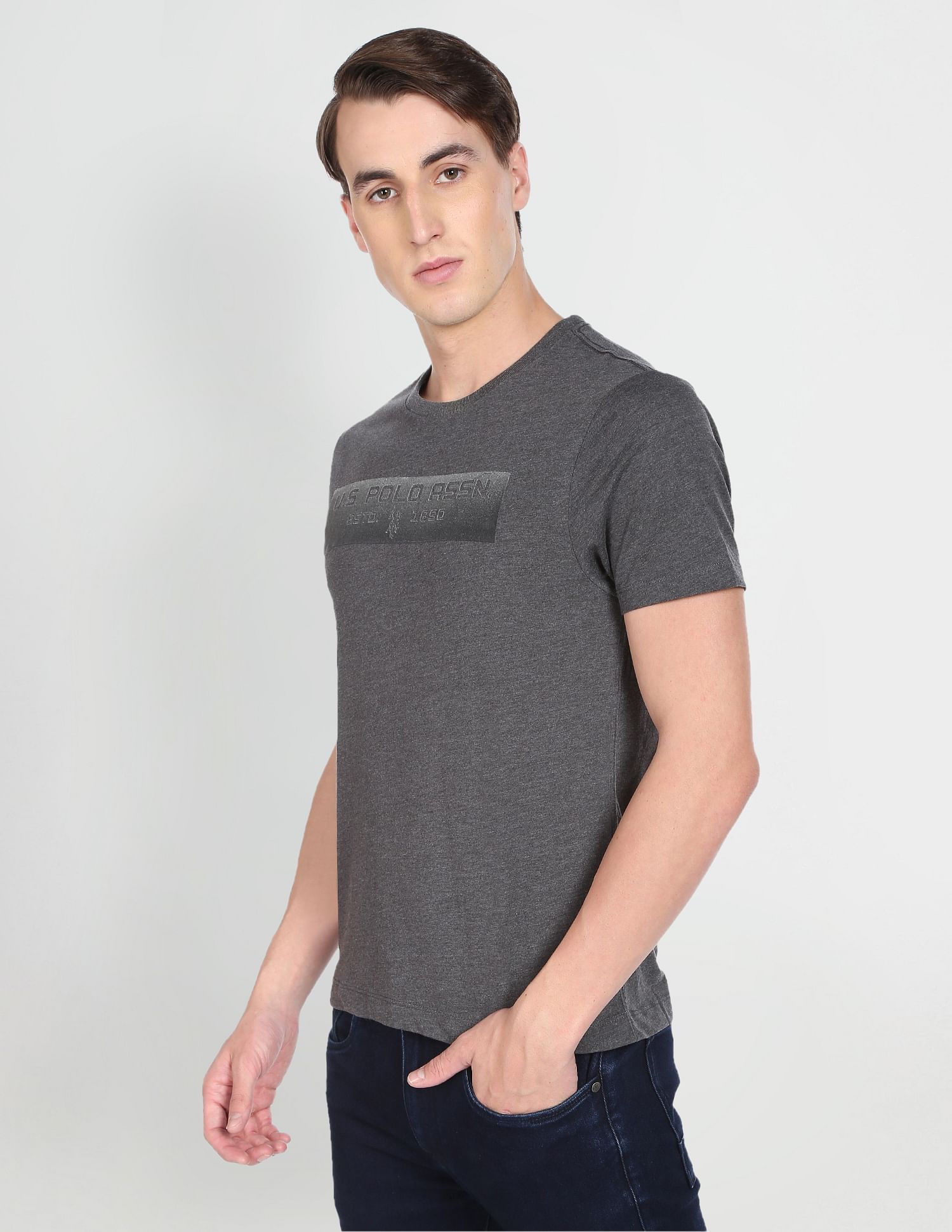 Crew Neck Brand Print T-Shirt Charcoal - U.S. POLO ASSN. | Large