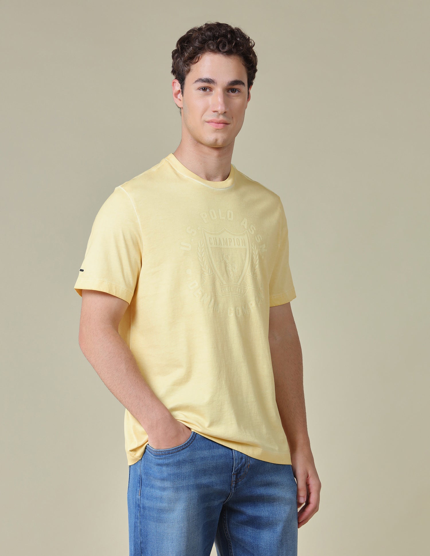 Graphic Brand Printed Relaxed Fit T-Shirt Light Yellow - U.S. Polo Assn. India | Large