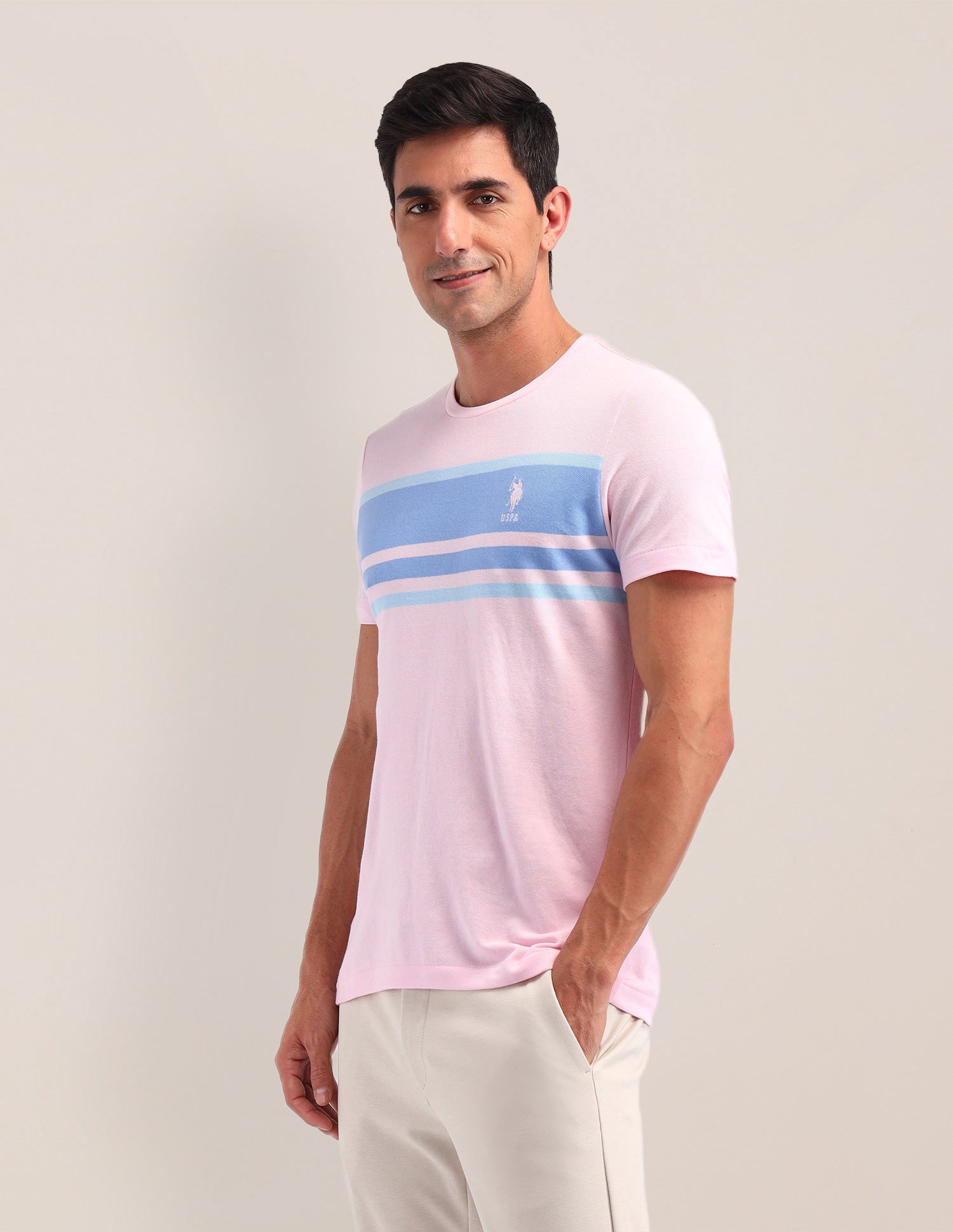 Horizontal Striped Slim Fit T-Shirt Pink - U.S. Polo Assn. India | Large