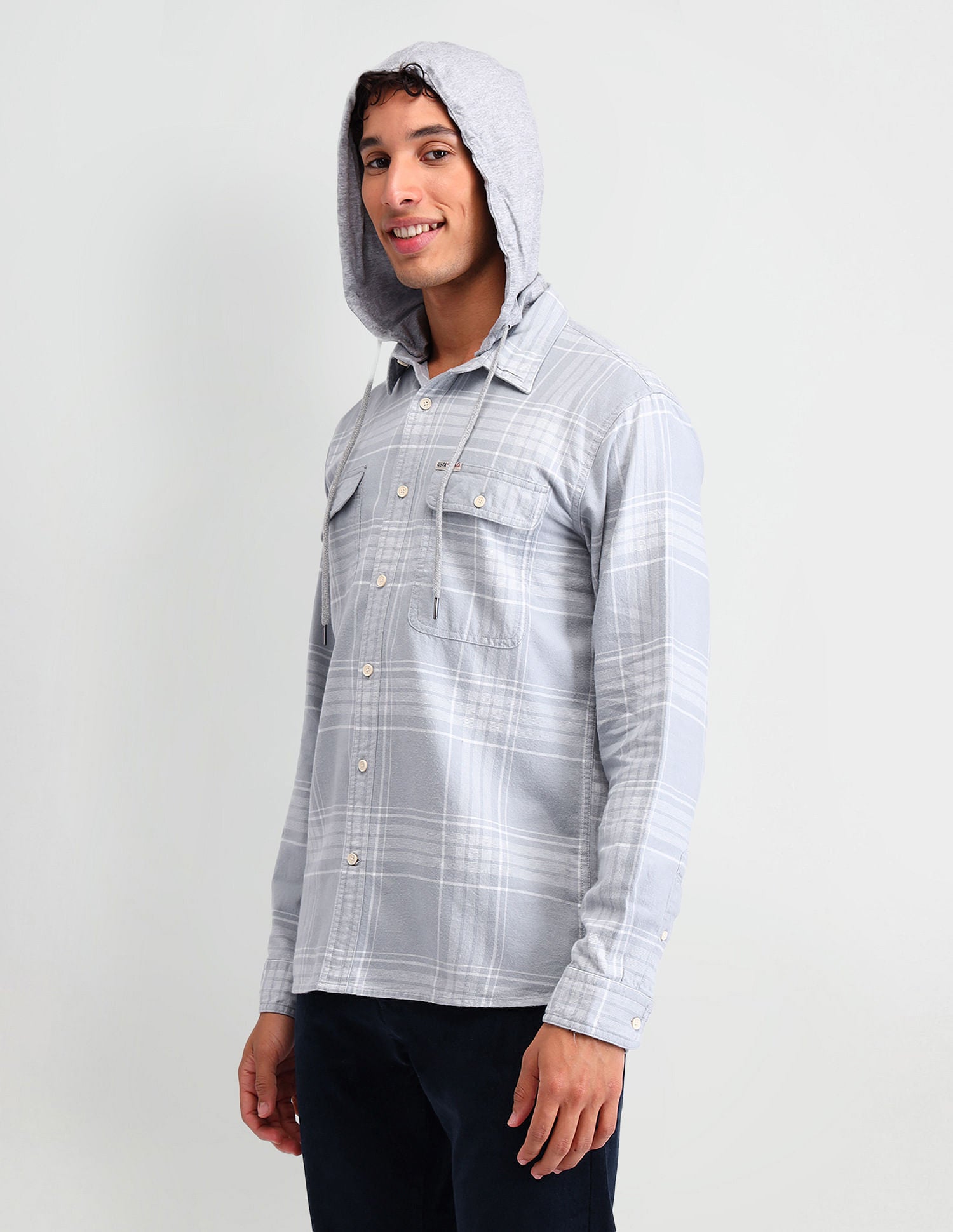 Manhattan Slim Fit Checked Shirt Grey - U.S. Polo Assn. India | Large
