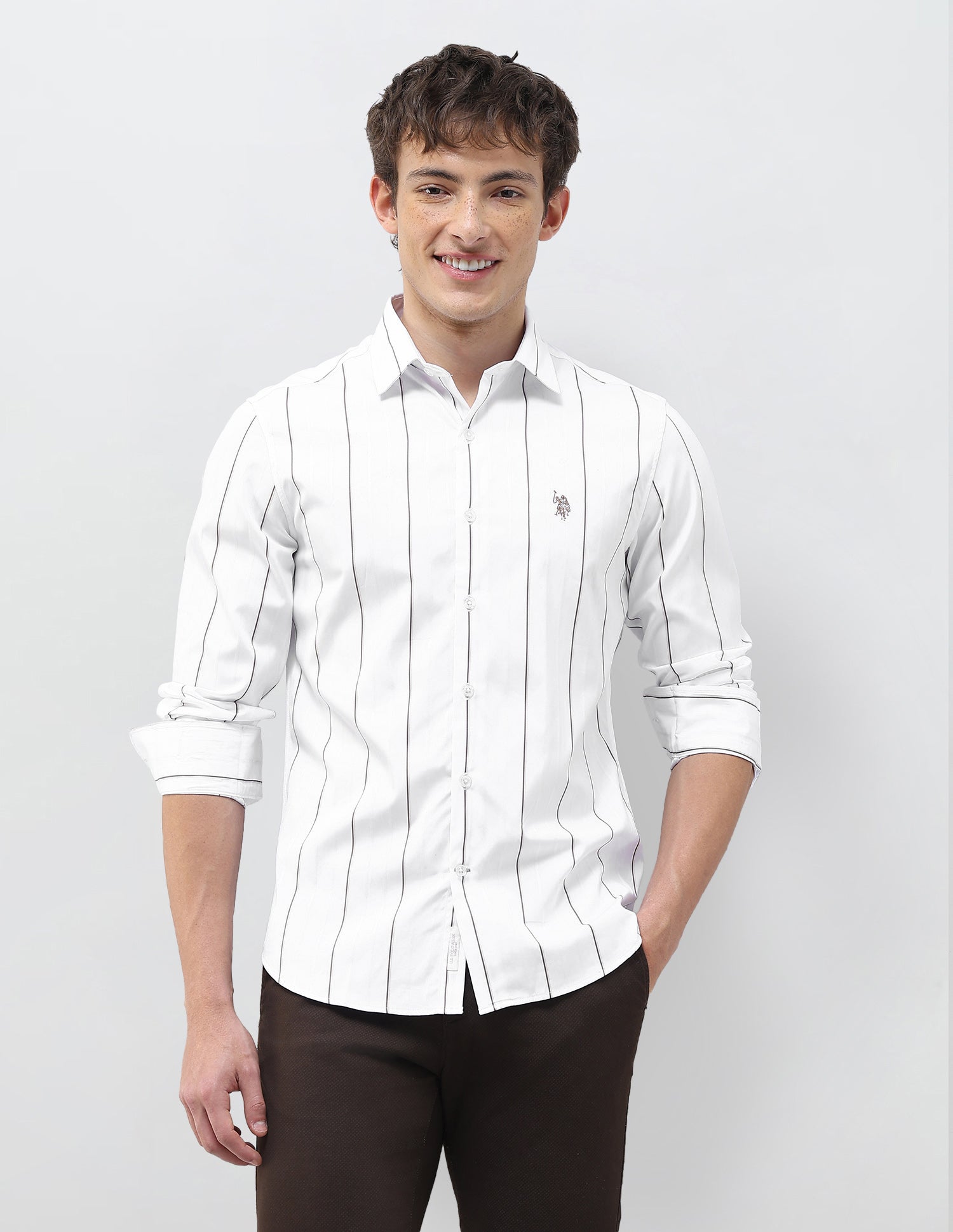 Vertical Striped Regular Fit Shirt Ivory - U.S. Polo Assn. India | Large
