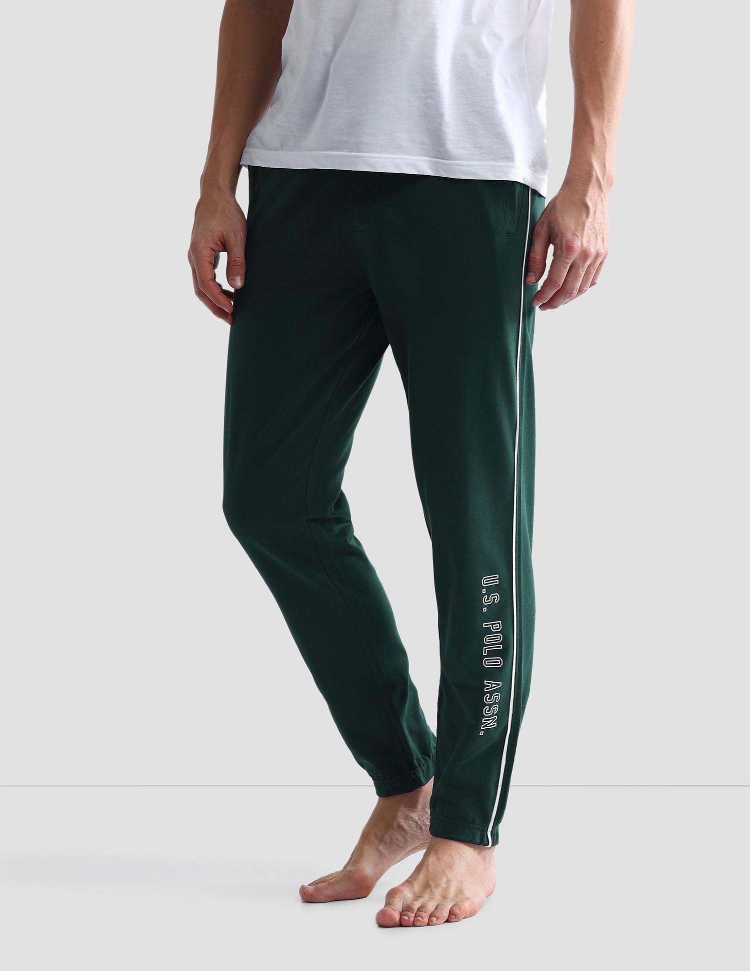 Pure Cotton Solid OJ003 Joggers - Pack Of 1 Bottle Green - U.S. POLO ASSN. | Large