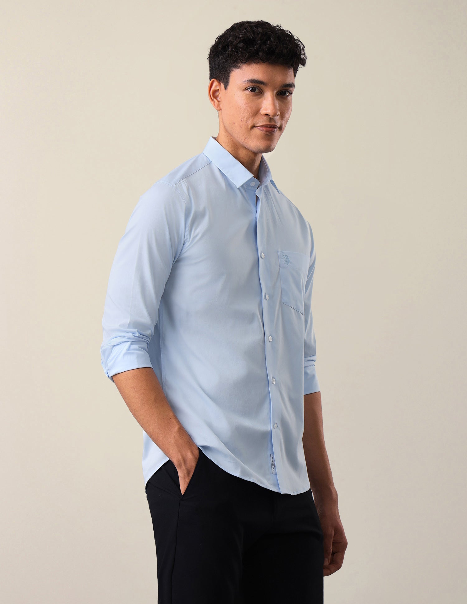 Solid Tailored Fit Shirt Light Blue - U.S. Polo Assn. India | Large