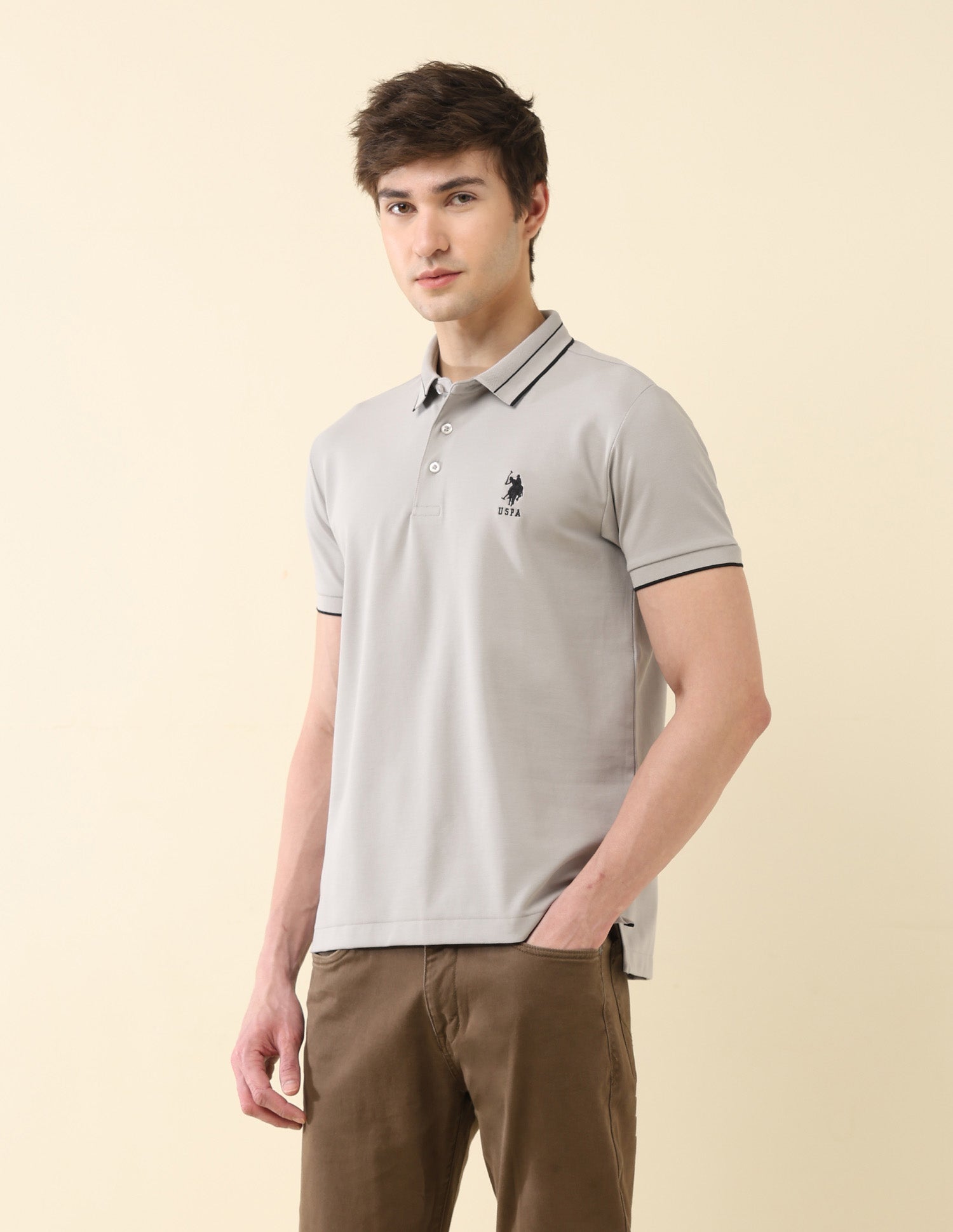 Solid Slim Fit Modern Monochrome Polo Shirt Grey - U.S. Polo Assn. India | Large