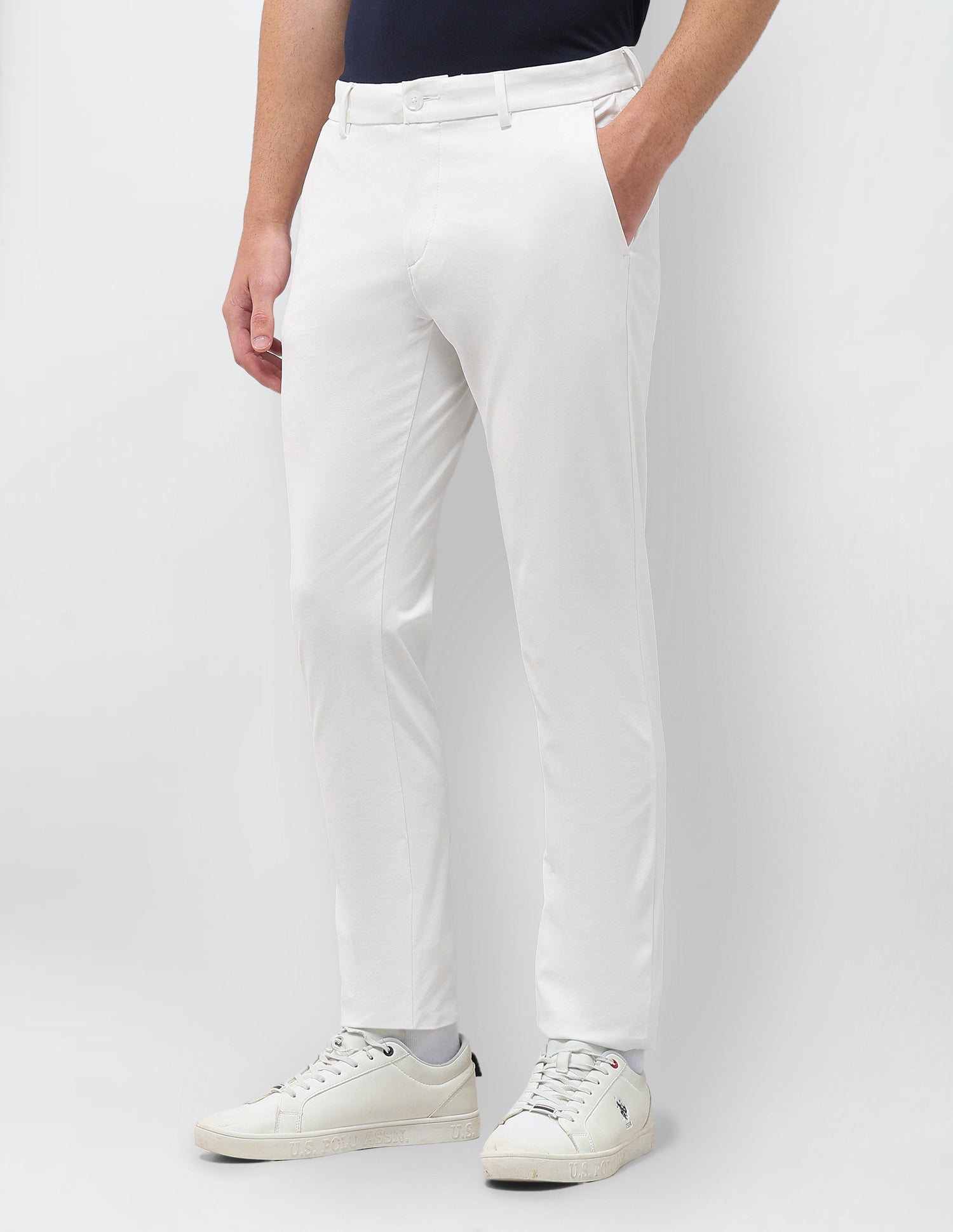 Knitted Austin Slim Fit Trousers White - U.S. Polo Assn. India | Large