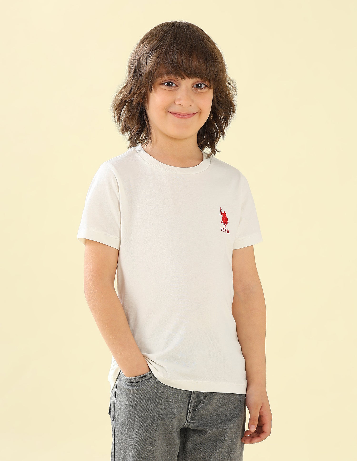Solid Regular Fit T-Shirt Ivory - U.S. Polo Assn. India | Large