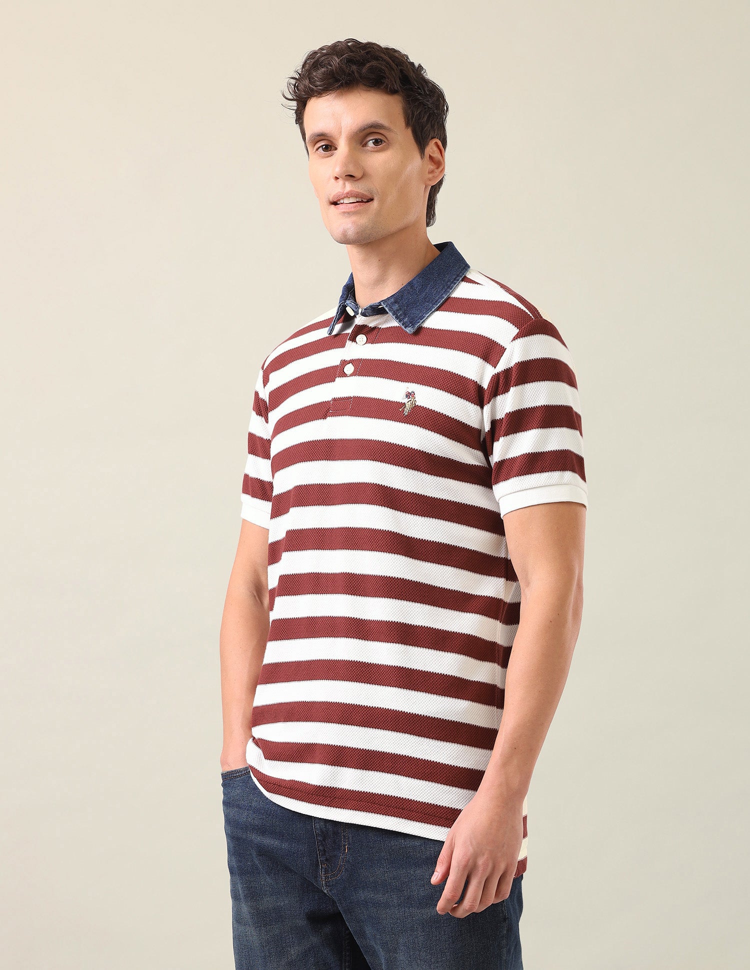 Horizontal Striped Slim Fit Polo Shirt Rust - U.S. Polo Assn. India | Large