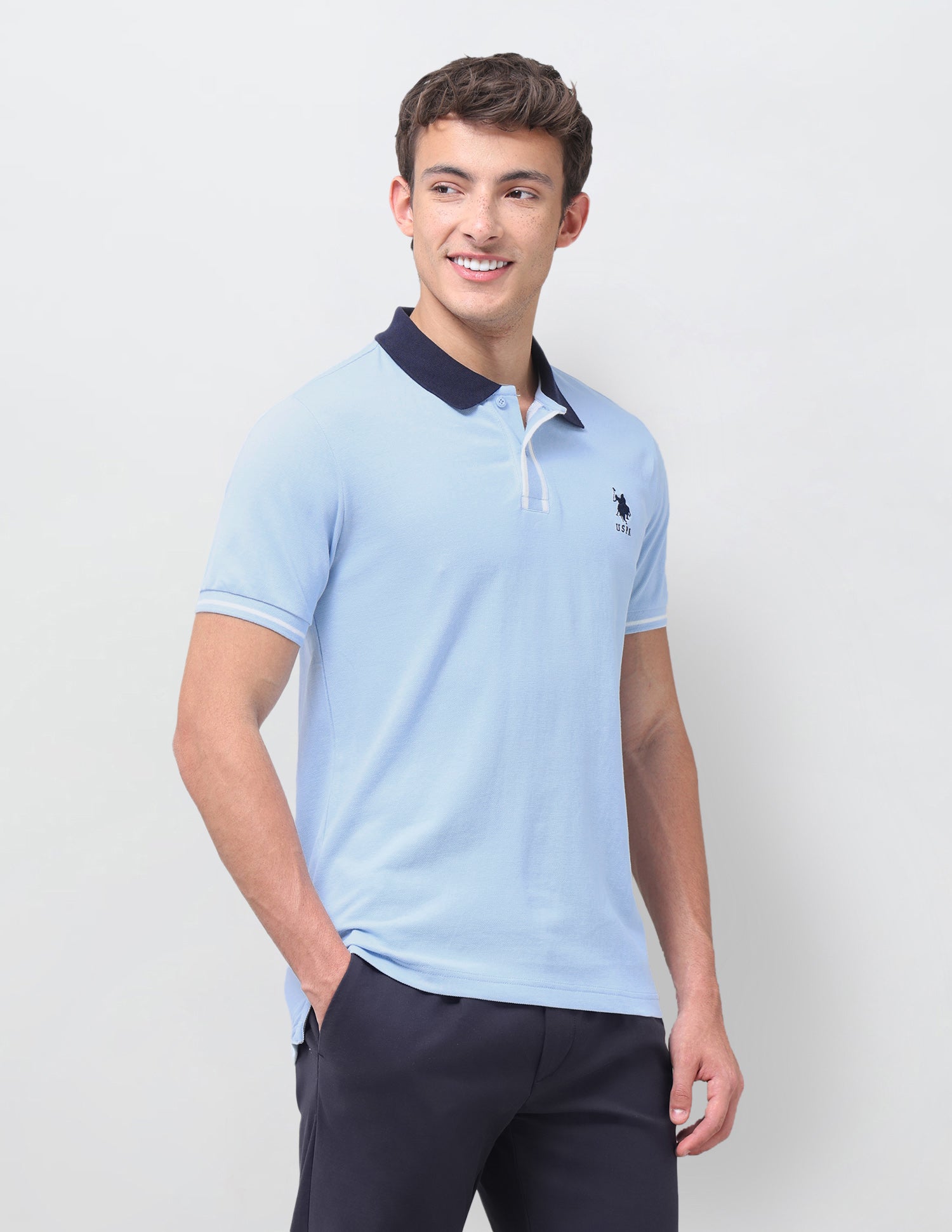 Solid Regular Fit Polo Shirt Light Blue - U.S. Polo Assn. India | Large