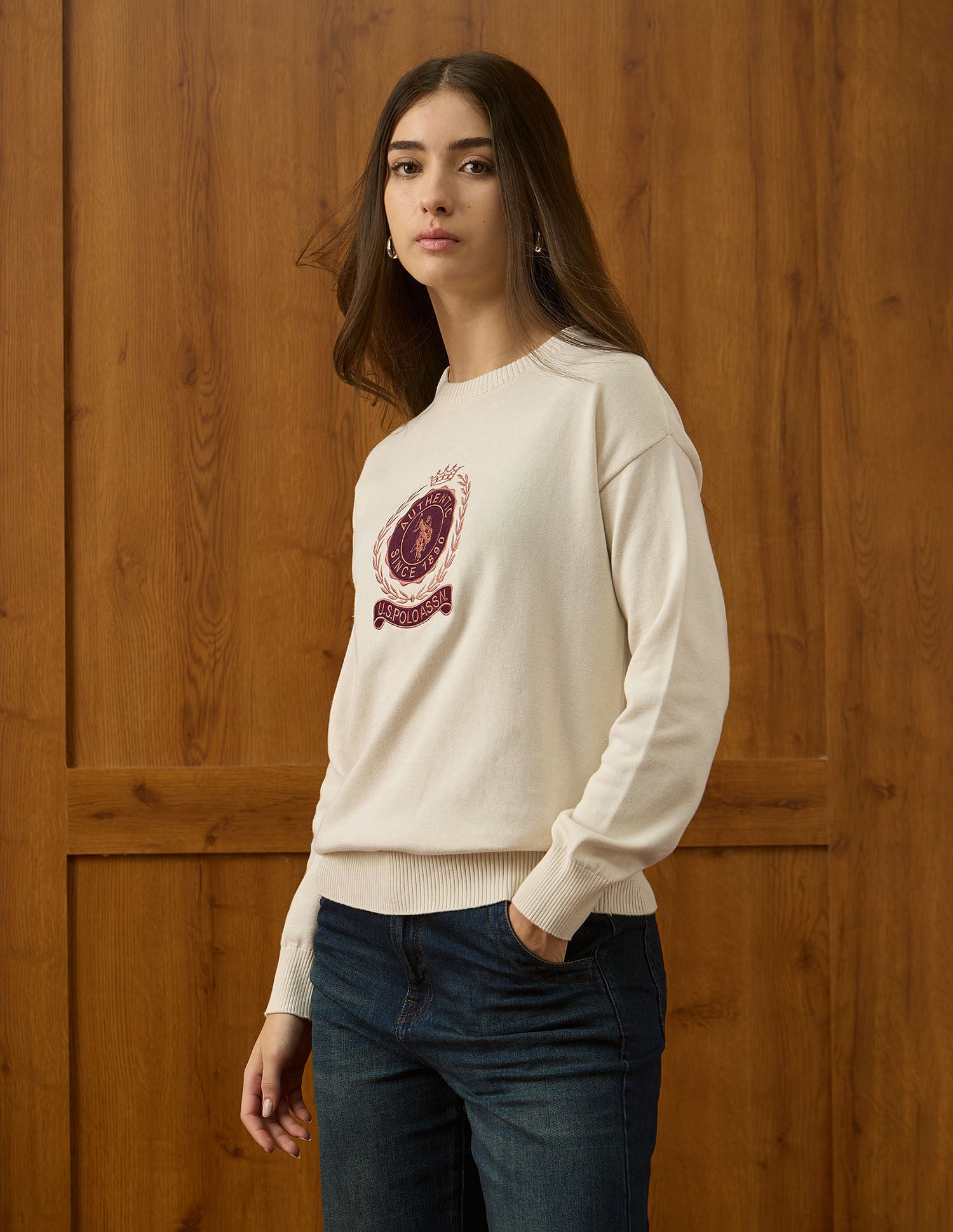 Drop Shoulder Relaxed Fit Sweater Off White - U.S. POLO ASSN. | Large