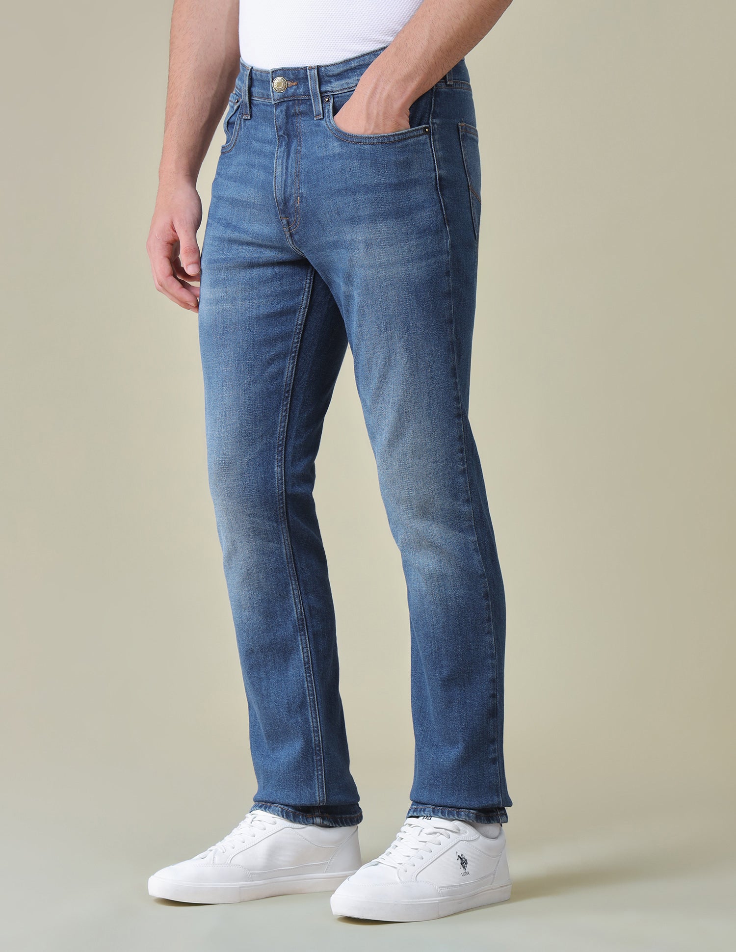 Harold Slim Straight Fit Blue Jeans Mid Blue - U.S. Polo Assn. India | Large