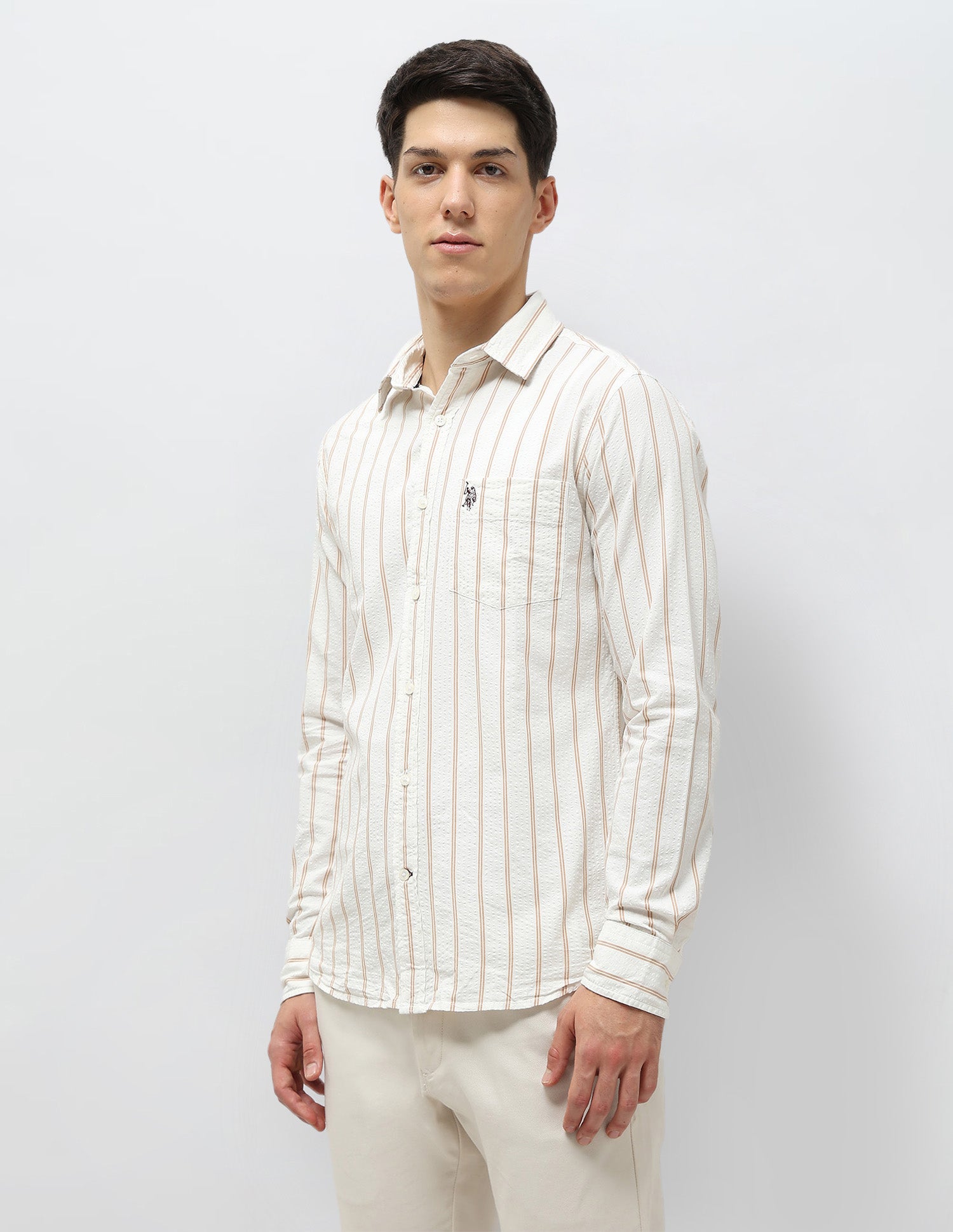 Vertical Striped Seersucker Shirt Off-White - U.S. Polo Assn. India | Large