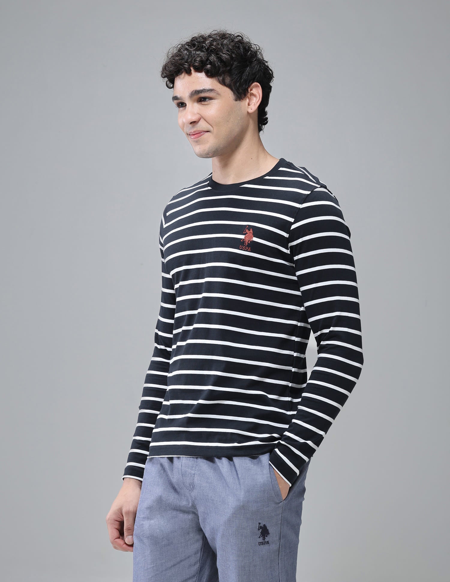 Comfort Fit Stripe Cotton I689 Lounge T-Shirt - Pack Of 1 Navy - U.S. Polo Assn. India | Large