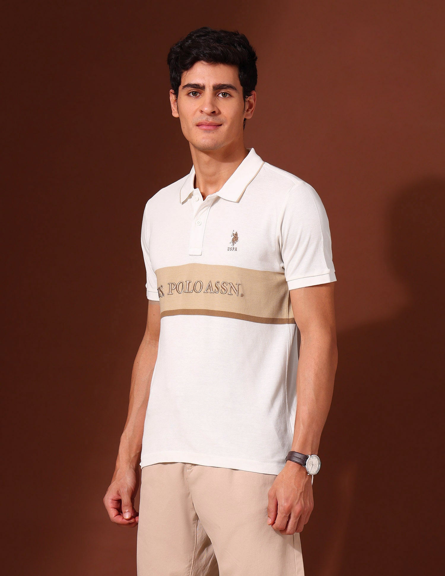 Brand Embroidered Pure Cotton Varsity Polo Shirt Off White - U.S. Polo Assn. India | Large