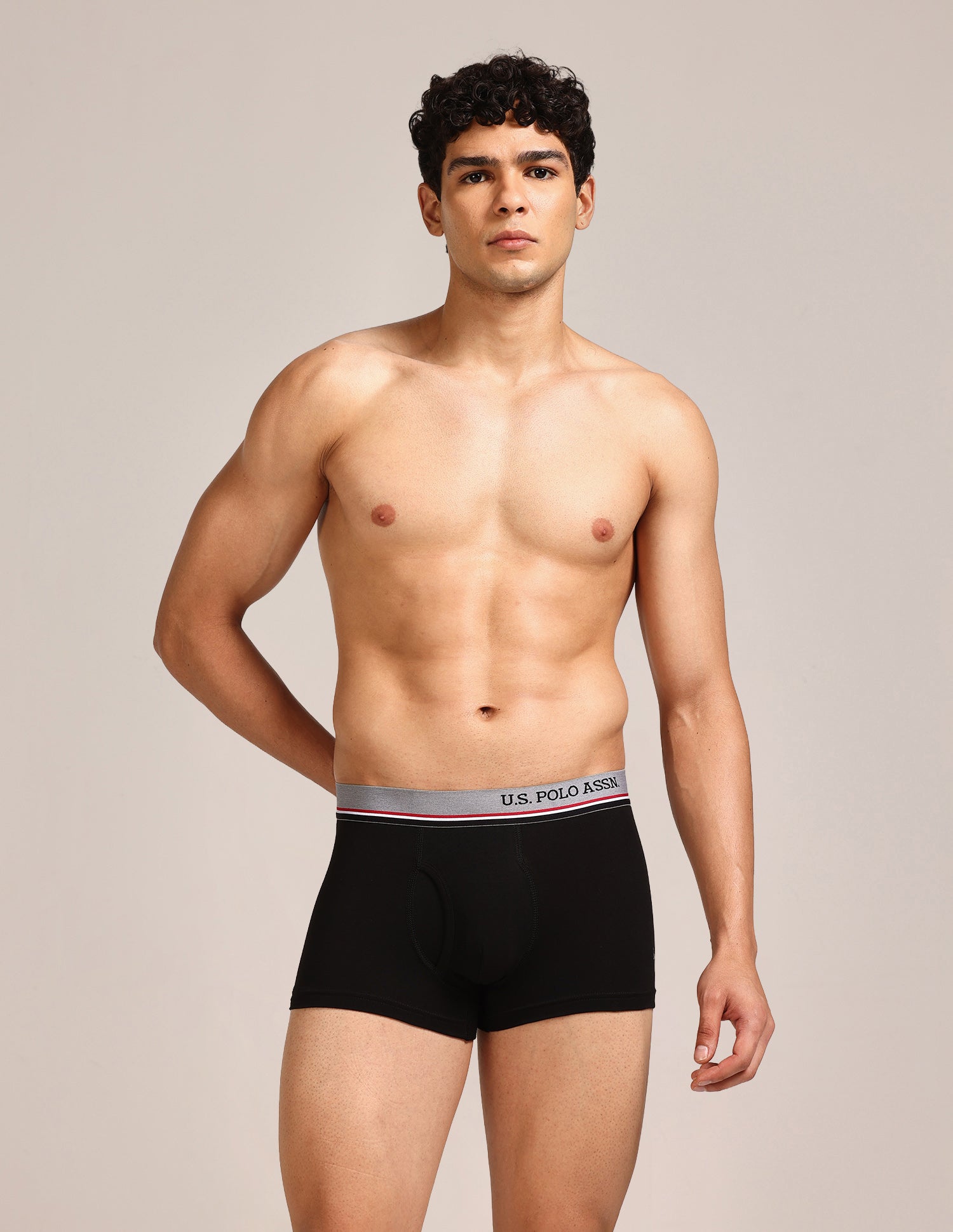 Men's Cotton Trunk - Pack Of 2 Black, Grey Melange - U.S. Polo Assn. India | Large