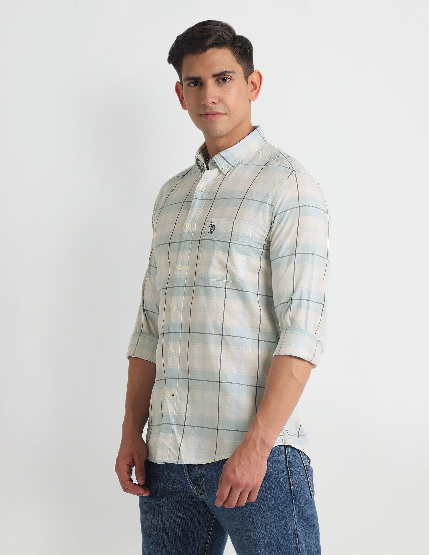 Tartan Check Slim Shirt White - U.S. Polo Assn. India | Large
