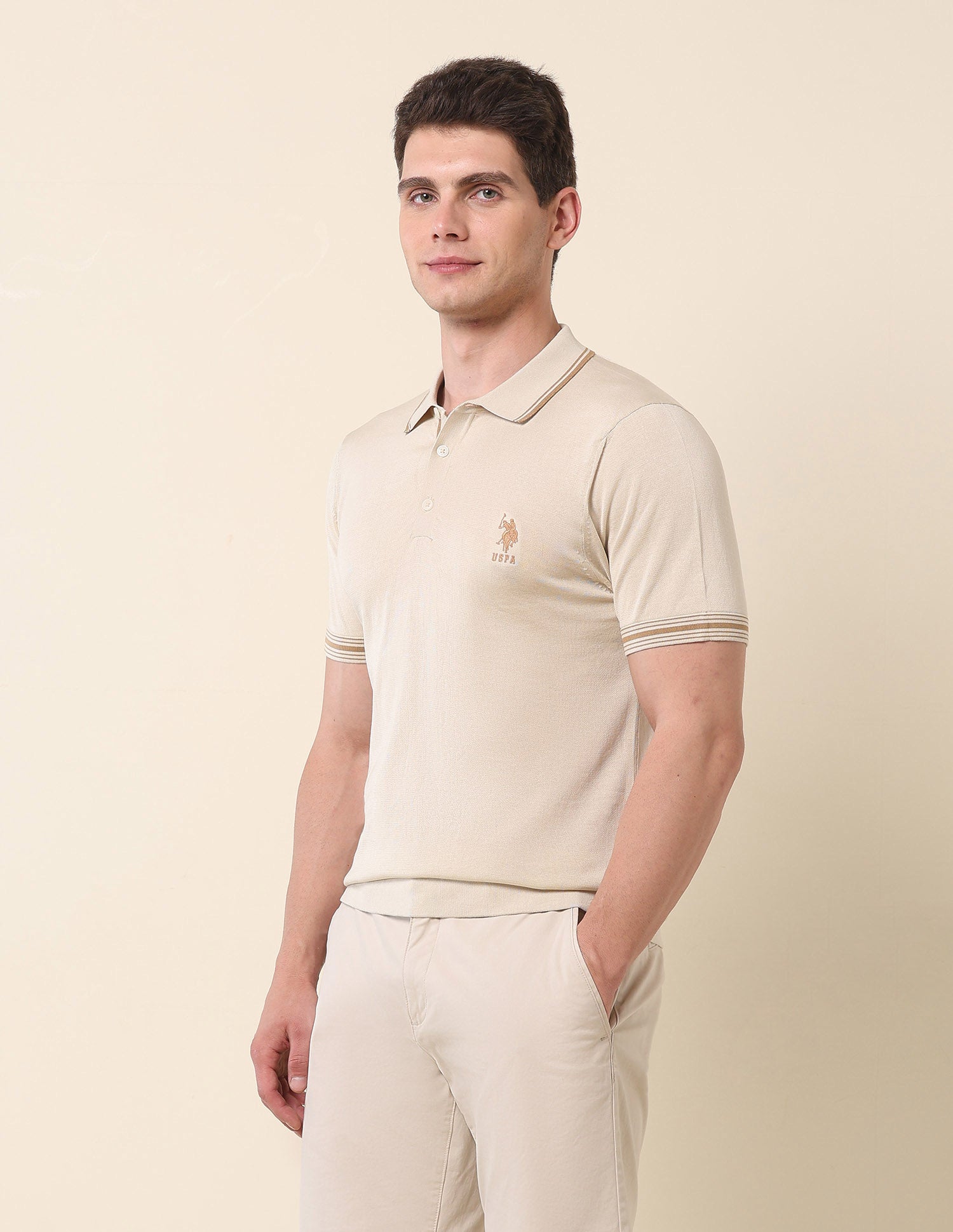 Solid Monochrome Polo Shirt Beige - U.S. Polo Assn. India | Large