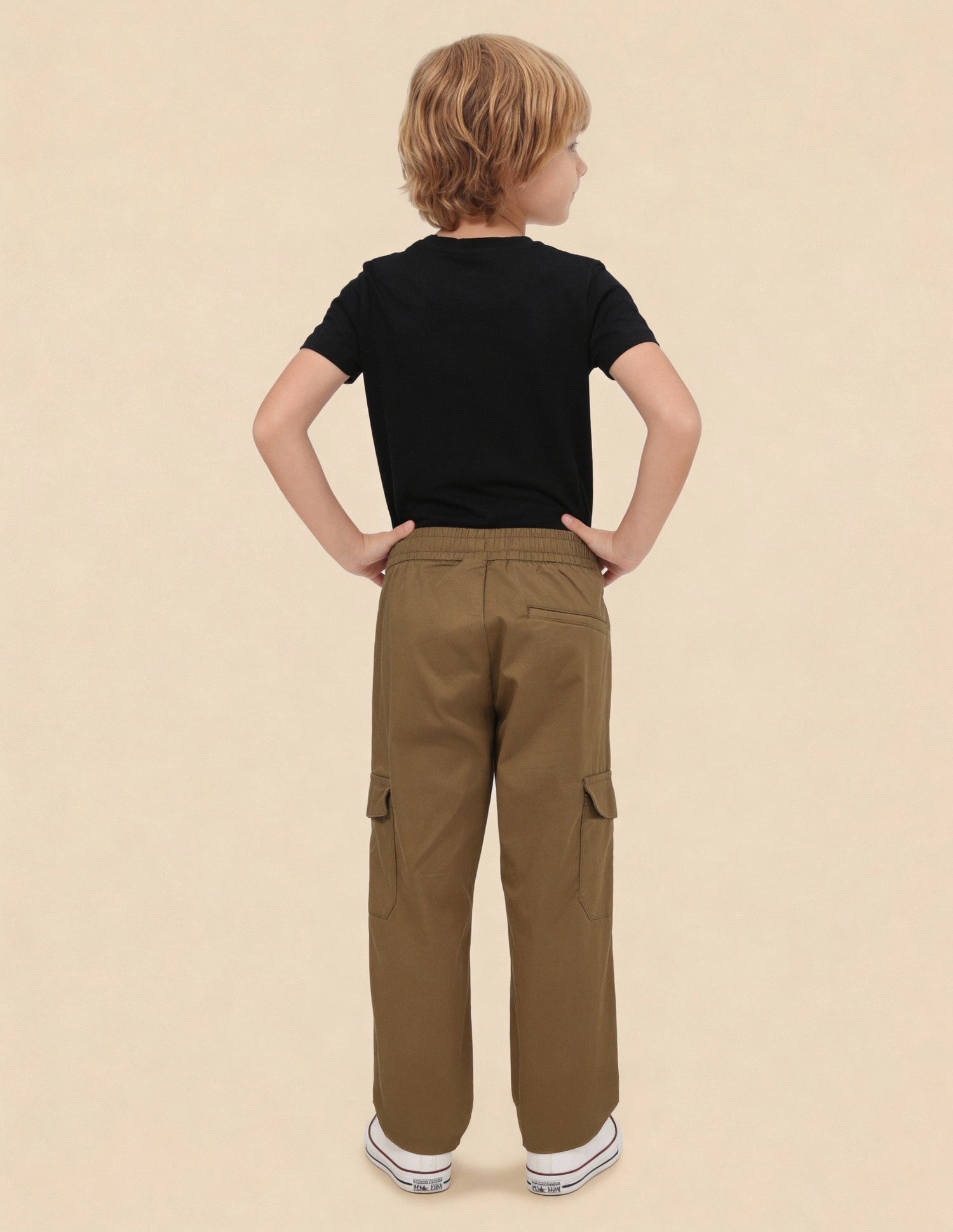 Boys Solid Relaxed Fit Cargos Dark Brown - U.S. Polo Assn. India | Large