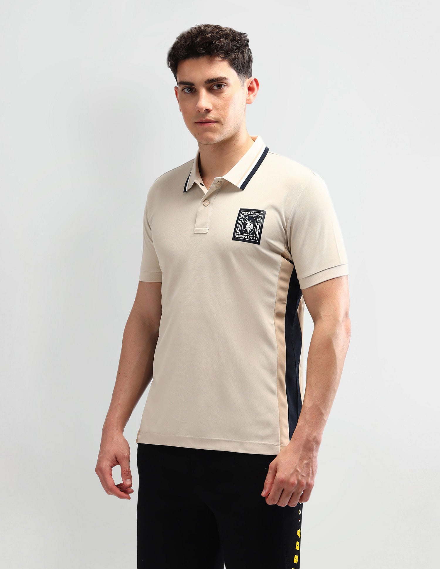 Slim Fit Solid Polo Shirt Beige - U.S. Polo Assn. India | Large
