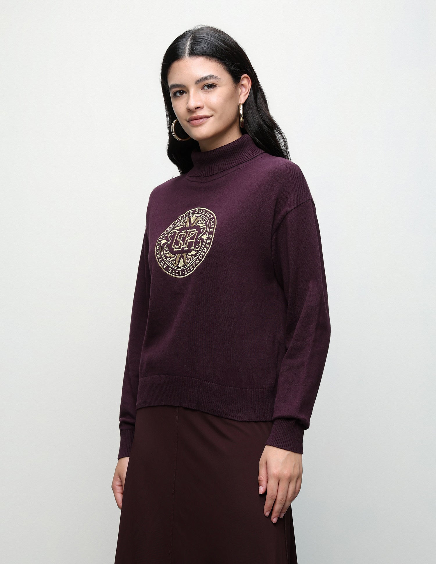 Brand Embroidered Regular Fit Sweater Wine - U.S. Polo Assn. India | Large