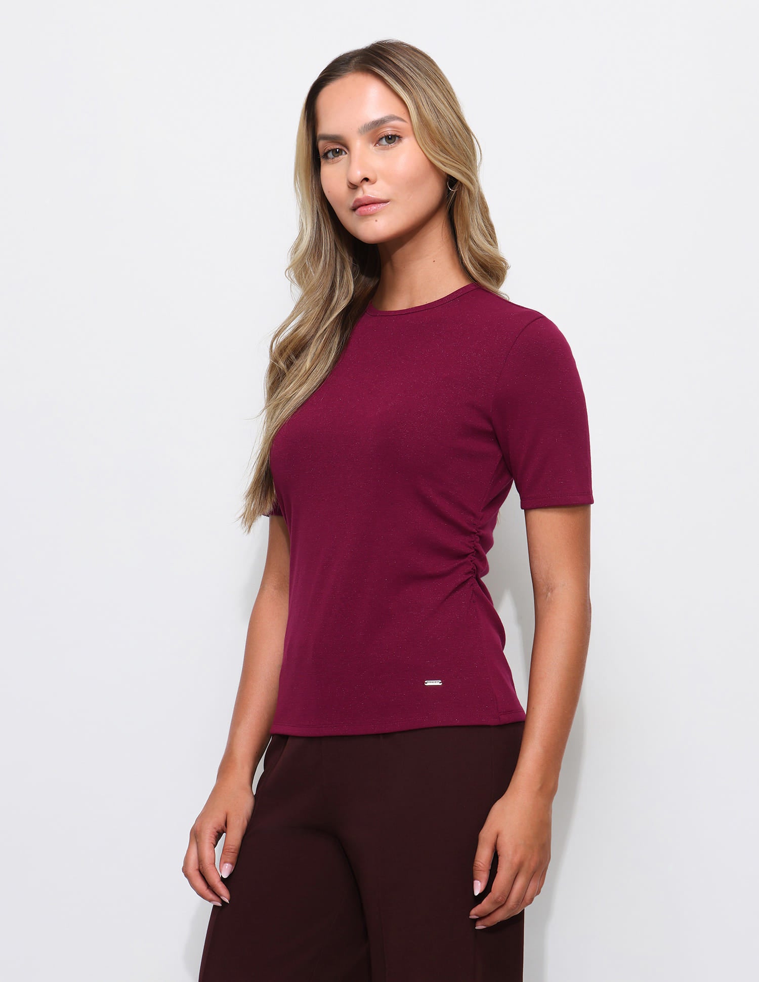 Solid Regular Fit Ruched Top Maroon - U.S. Polo Assn. India | Large