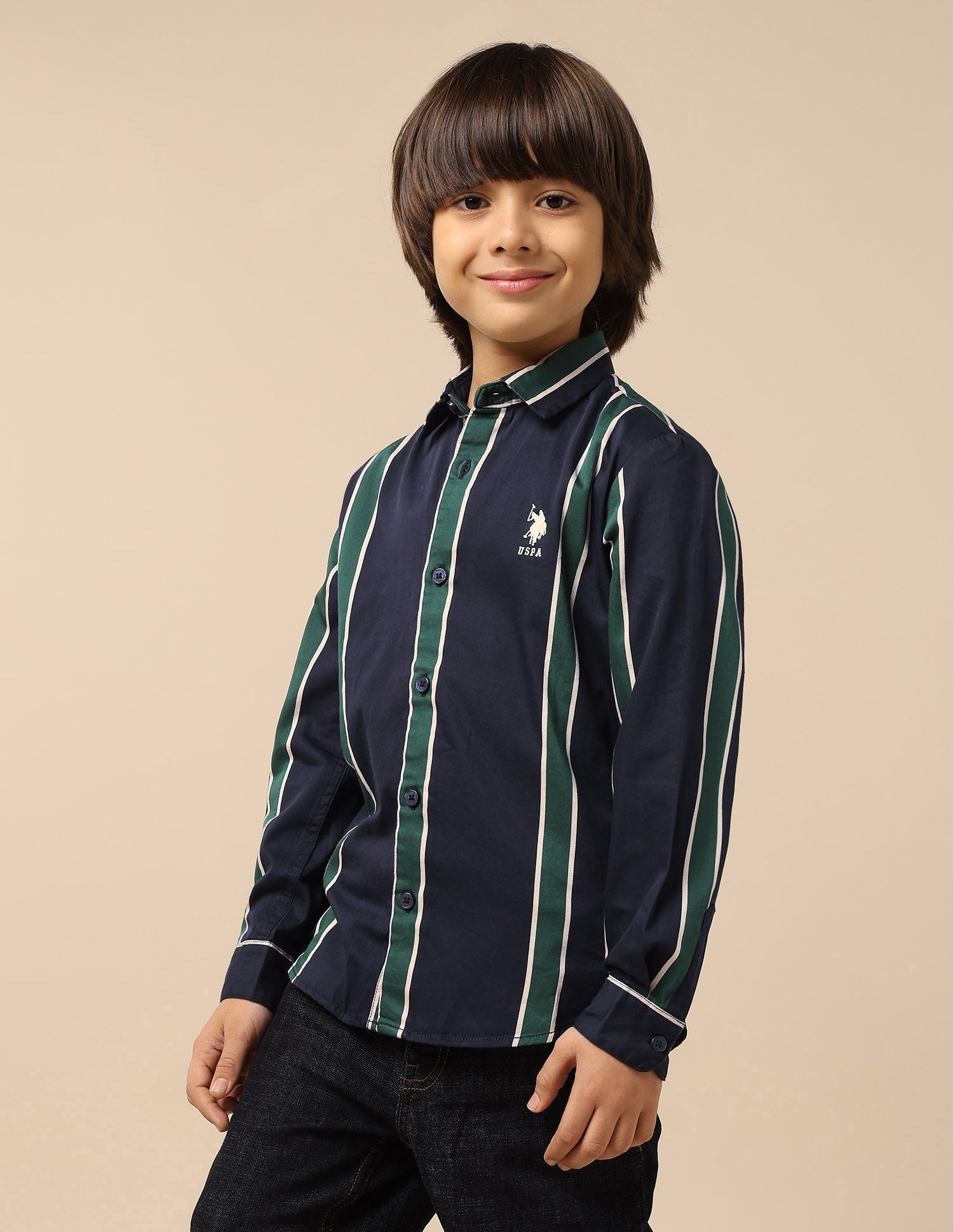 Boys Vertical Striped Twill Shirt Navy - U.S. POLO ASSN. | Large