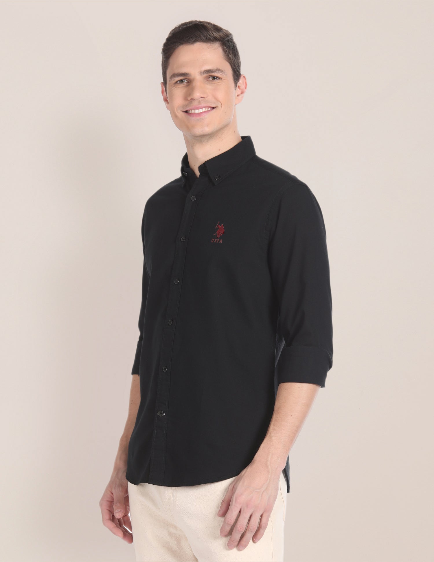 Premium Cotton Solid Shirt Black - U.S. POLO ASSN. | Large