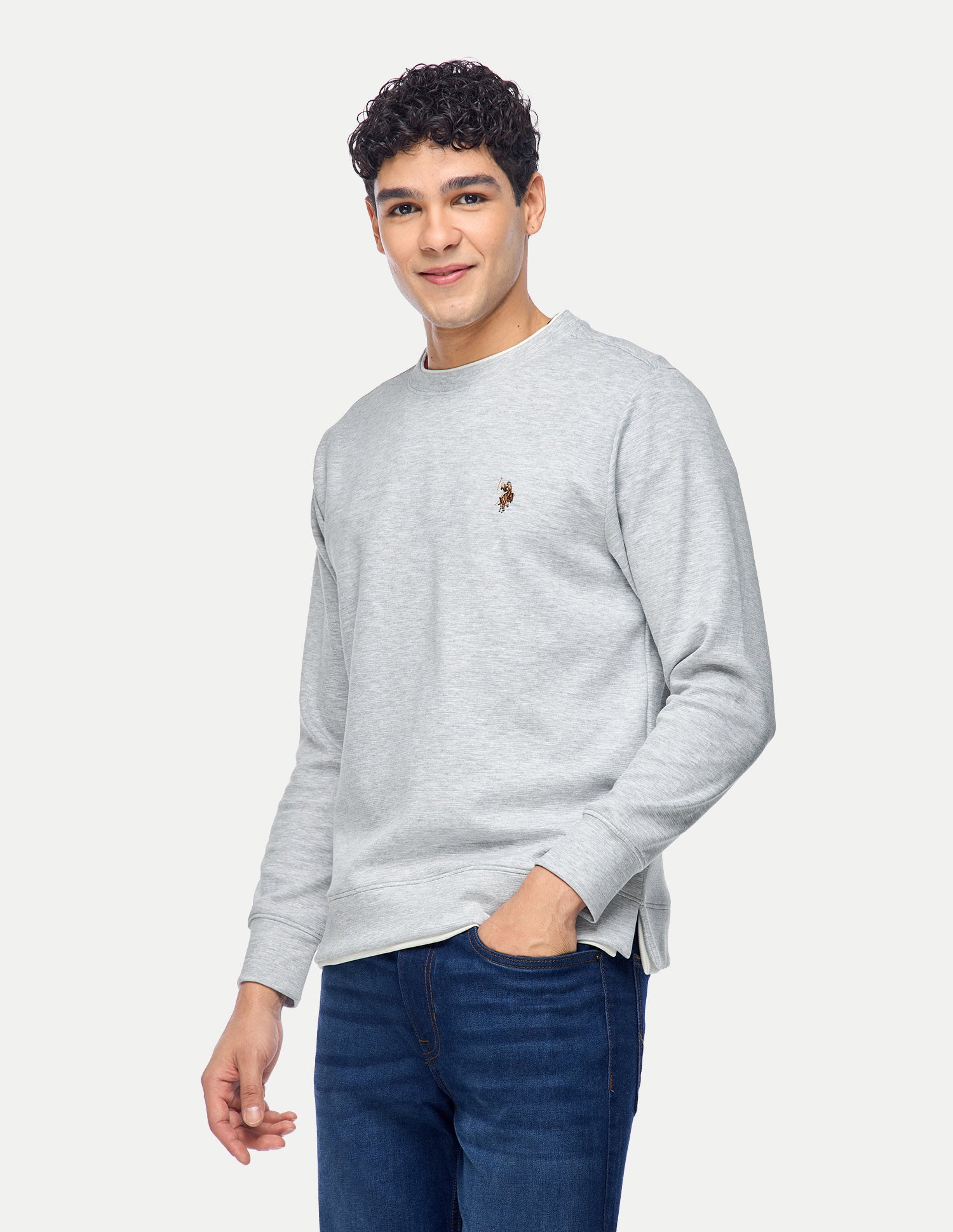 Heathered Regular Fit Sweatshirt Grey Melang - U.S. Polo Assn. India | Large