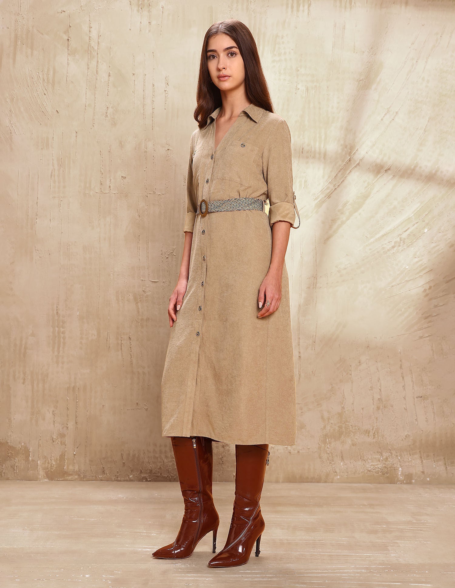 Solid Midi Shirt Dress Brown - U.S. POLO ASSN. | Large