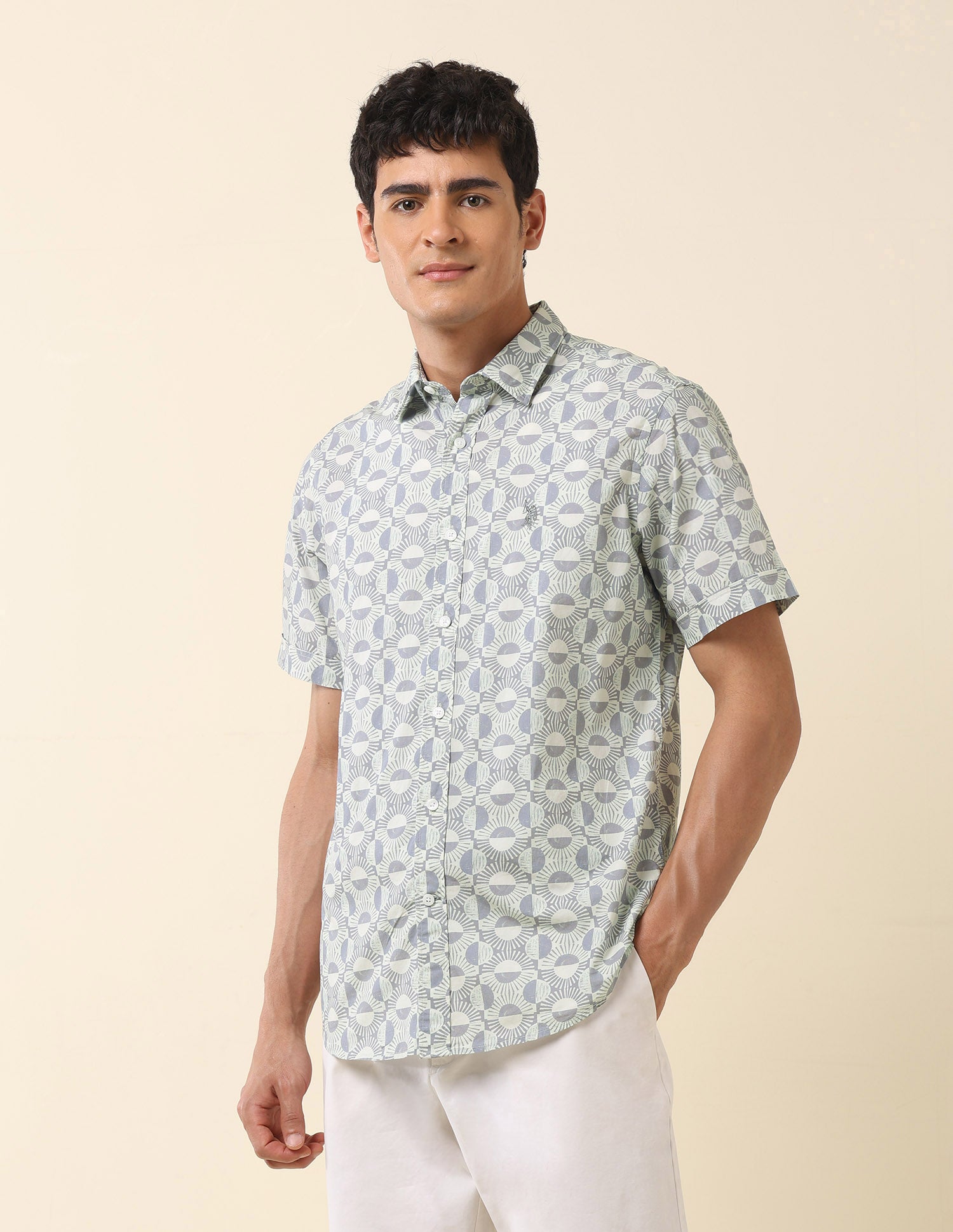 Tailored Fit Geometric Printed Shirt Grey - U.S. Polo Assn. India | Large