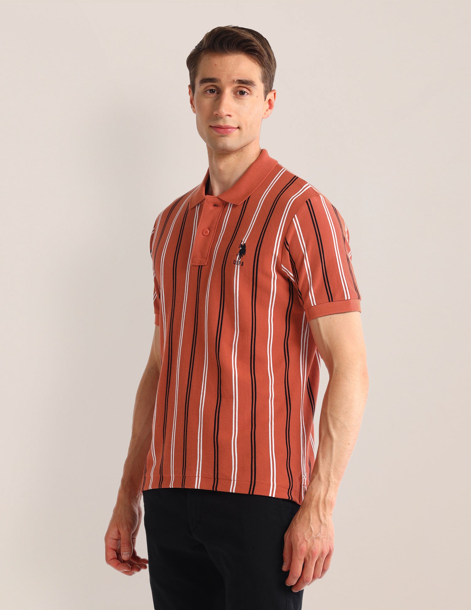 Vertical Striped Slim Fit Polo Shirt Rust - U.S. Polo Assn. India | Large